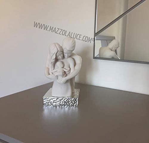 MAZZOLA LUCE Holy Family Nativity Table Sculpture - Modern White Chalk Design with Silver Base | Religious Home Decor, Christmas Centerpiece, Gift for Catholic Families