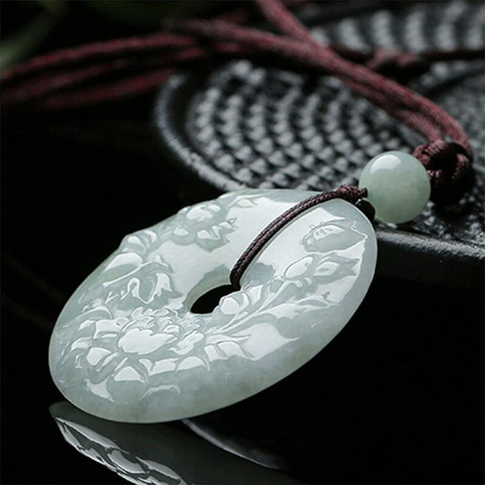 Hand Carved Natural Burma Jade Pendant Necklace - Exquisite Peony Flower Design for Women | Perfect for Weddings, Parties & Elegant Occasions