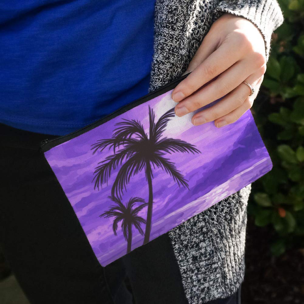 Stylish Purple Sunset Beach Palm Tree Hawaii Paradise Makeup Bag - Waterproof Cosmetic Organizer Pouch for Travel, Beach Vacation & Everyday Use