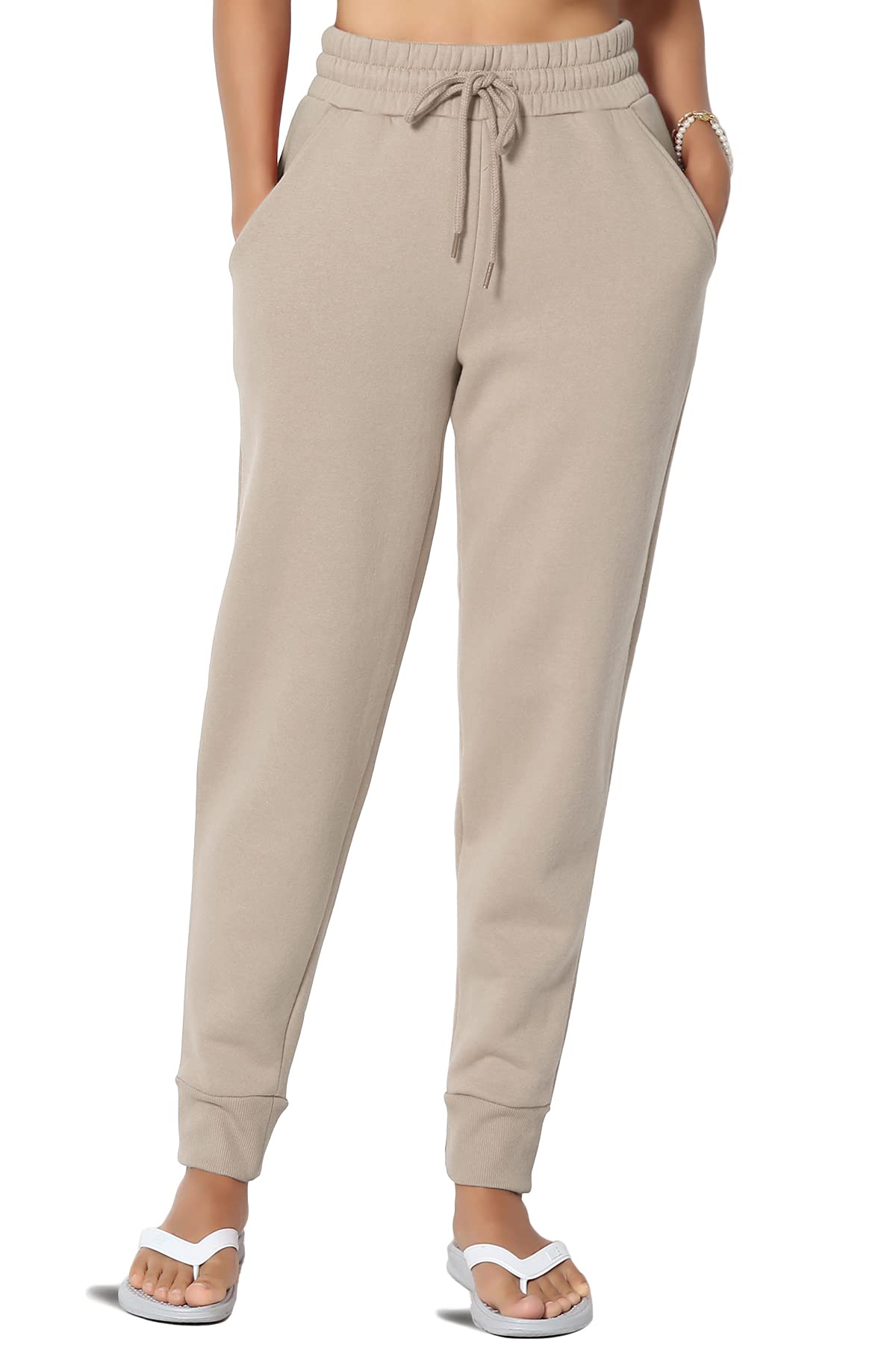 TheMogan Women's Active Lounge Jogger Sweatpants - Soft Cotton Blend Comfort Pants with Drawstring Waistband for Yoga, Running, Travel & Home Relaxation