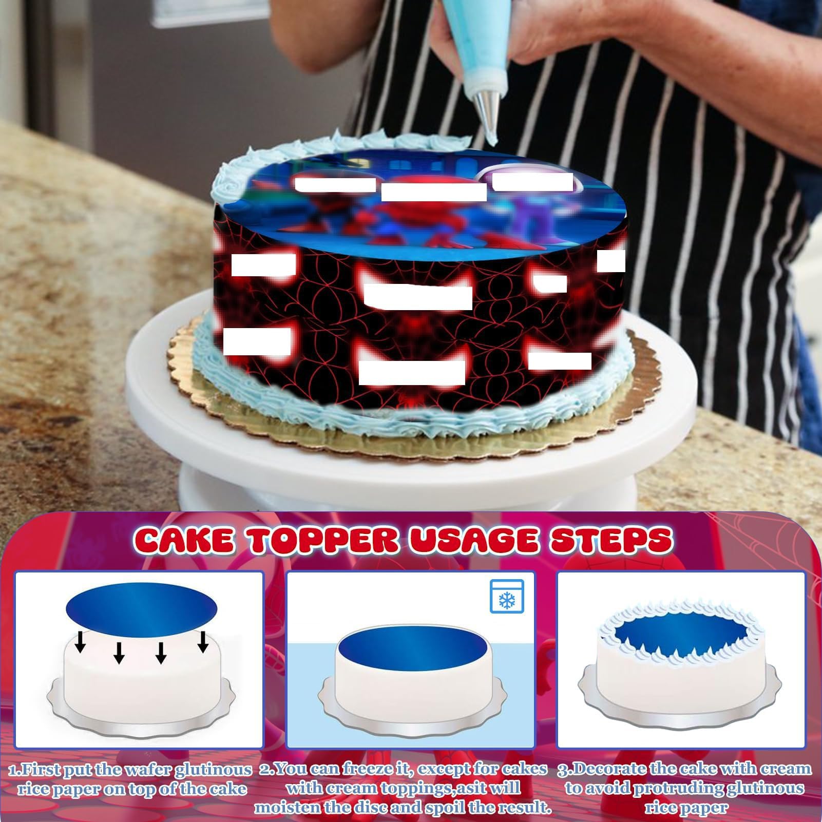 Edible Cake Toppers for Boys - Pack of 17, 20cm Edible Cake Decorations with Ribbon, Spider Web & Cake Topper - Edible Paper Decor for Birthday Cakes - Perfect for Kids Birthday Parties, Baby Showers & Special Celebrations