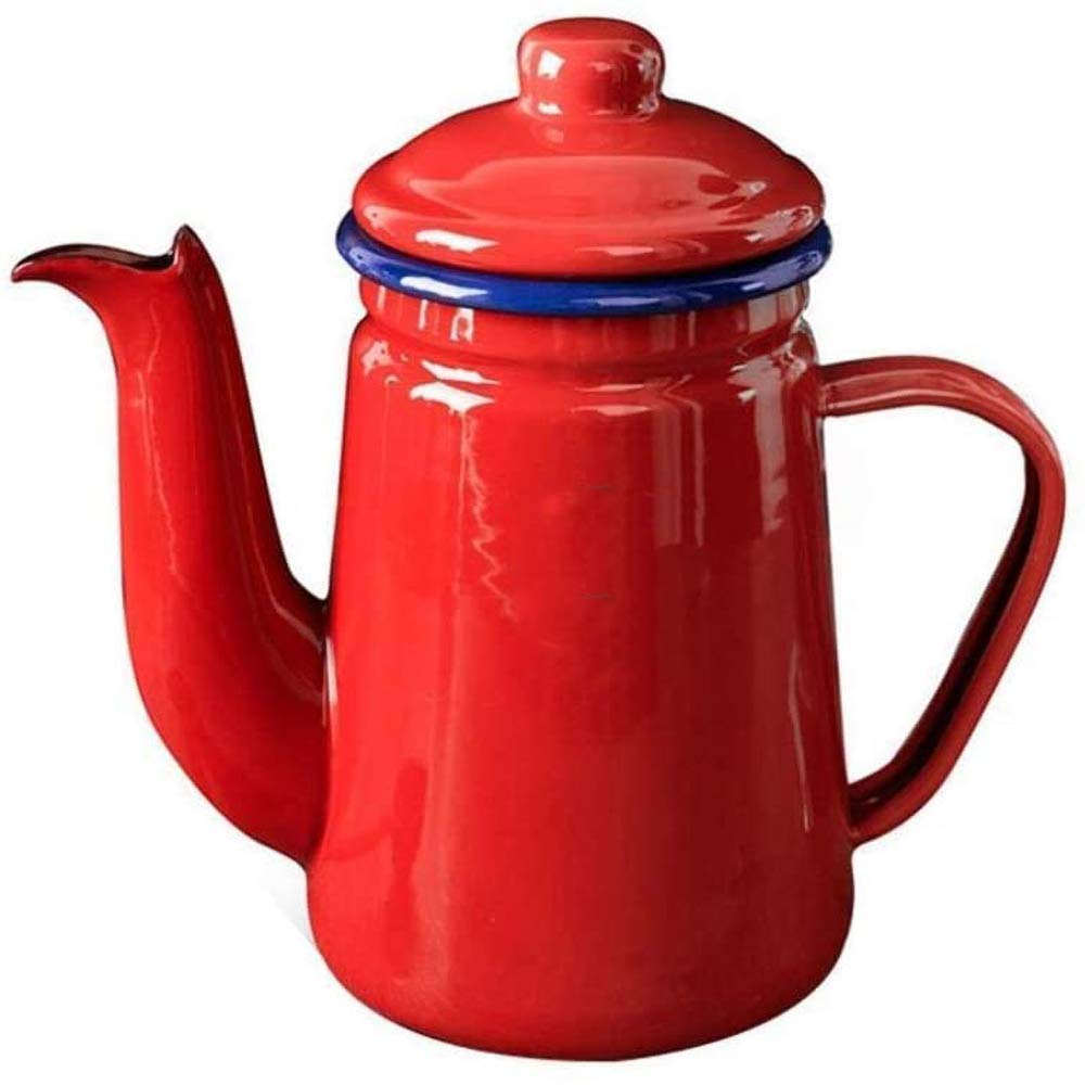Vintage Red Enamel Teapot - Stovetop Coffee & Tea Kettle for Gas, Induction & Ceramic Hobs - Perfect for Home Kitchen, Camping & Outdoor Use