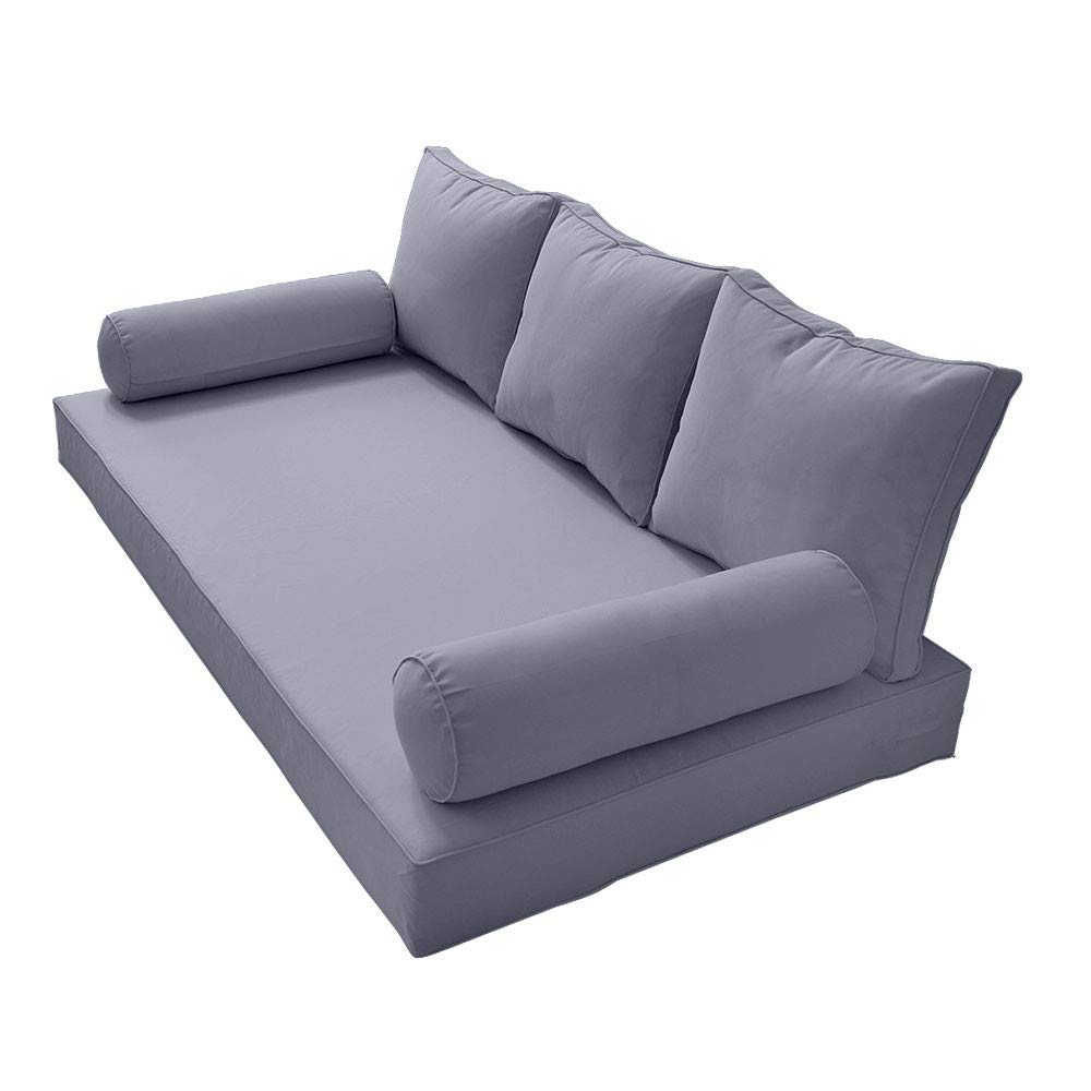 Prolinemax Outdoor Style 3 Twin-XL Piped Trim Daybed Mattress Bolster Pillow Fitted Sheet Cover Only - Waterproof & Durable Bedding for Patio, Sunroom, or Guest Room (AD001)
