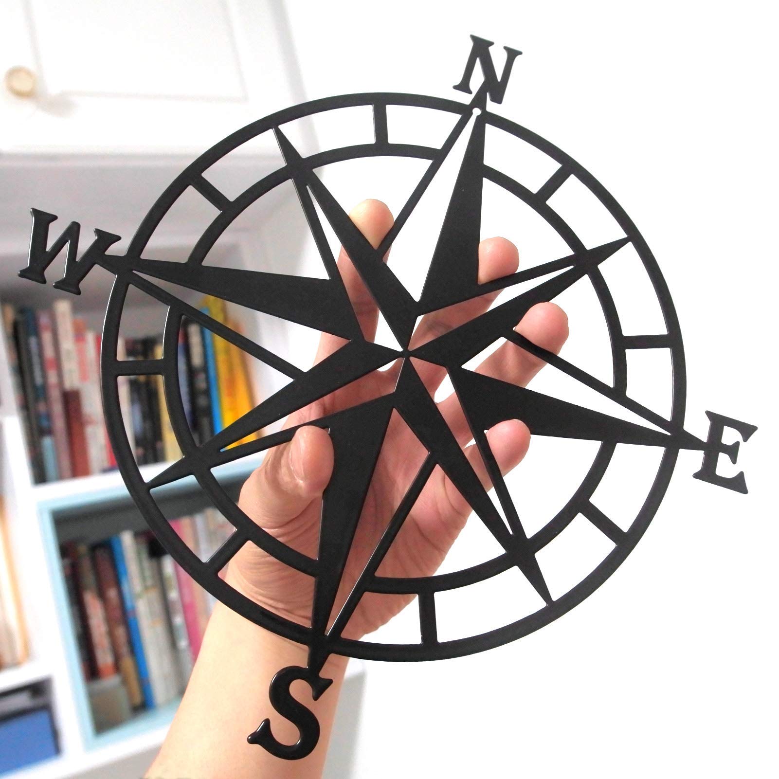 11 Inch Metal Nautical Compass Wall Decor - Vintage Brass Compass Wall Art for Living Room, Bedroom, Office, Porch, Garden & Patio - Beach Theme Home Decoration Sign - Perfect for Coastal, Nautical & Farmhouse Decor (Black)