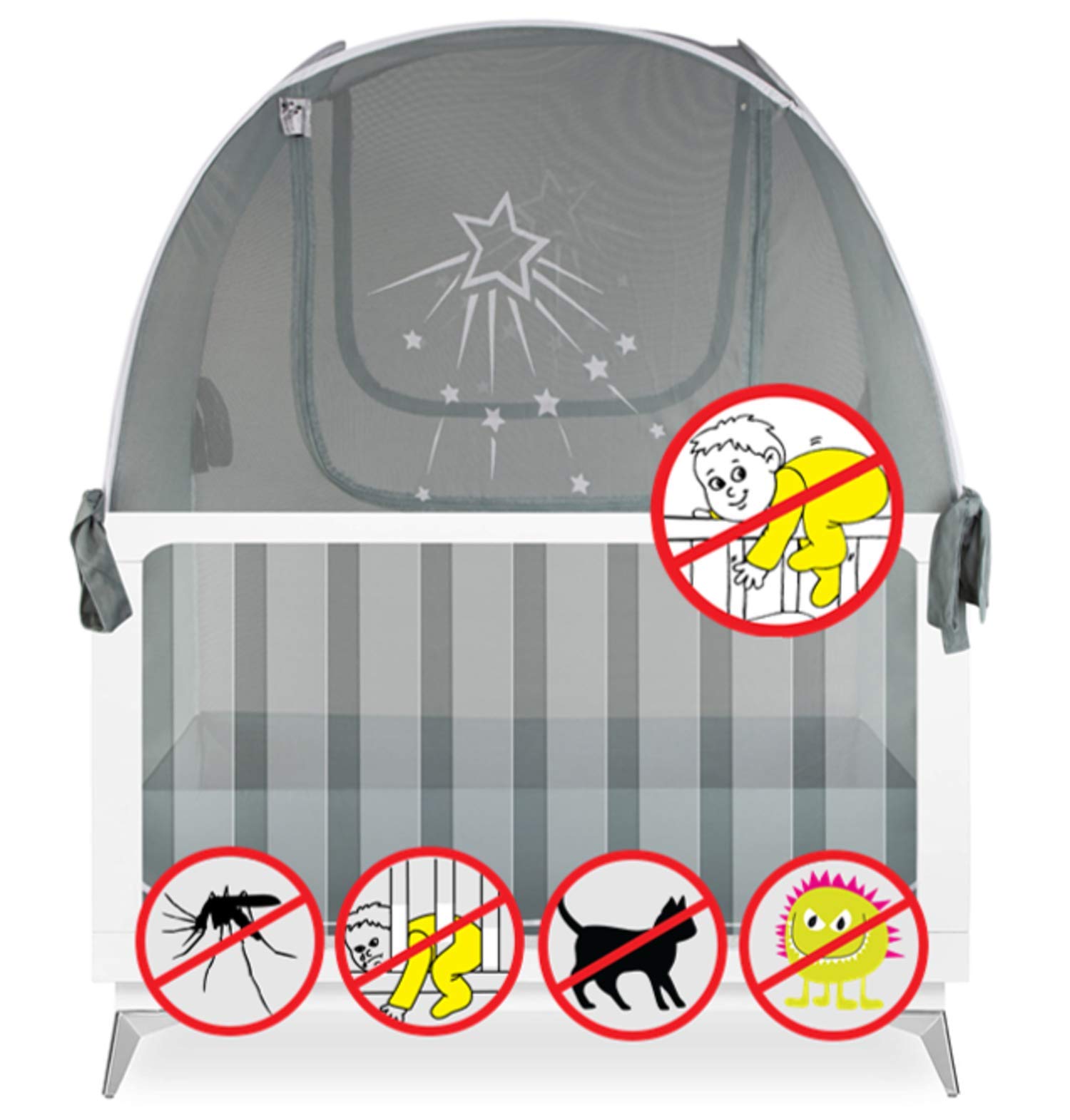 Premium Aussie Cot Net Baby Crib Tent Twin Pack (2 Silver Star Crib Tents) - Breathable Mosquito Netting to Prevent Baby Climbing Out - Perfect for Nursery, Daycare & Travel Use