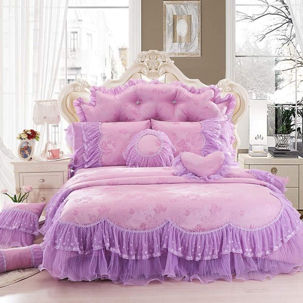 Luxury Princess Bedding Set - 100% Cotton Jacquard Duvet Cover with Lace Beds Skirt for Girls, Women & Brides - Queen/King Size Bed Linens - Perfect for Wedding, Nursery & Romantic Bedroom Decor