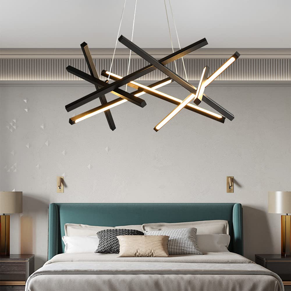 8-Light LED Pendant Light Sputnik Chandelier - Modern Nordic Linear Adjustable Hanging Lamp - 65W 65CM Black & Neutral Light - Perfect for Living Room, Bedroom, Coffee Bar, Dining Area and Office Lighting