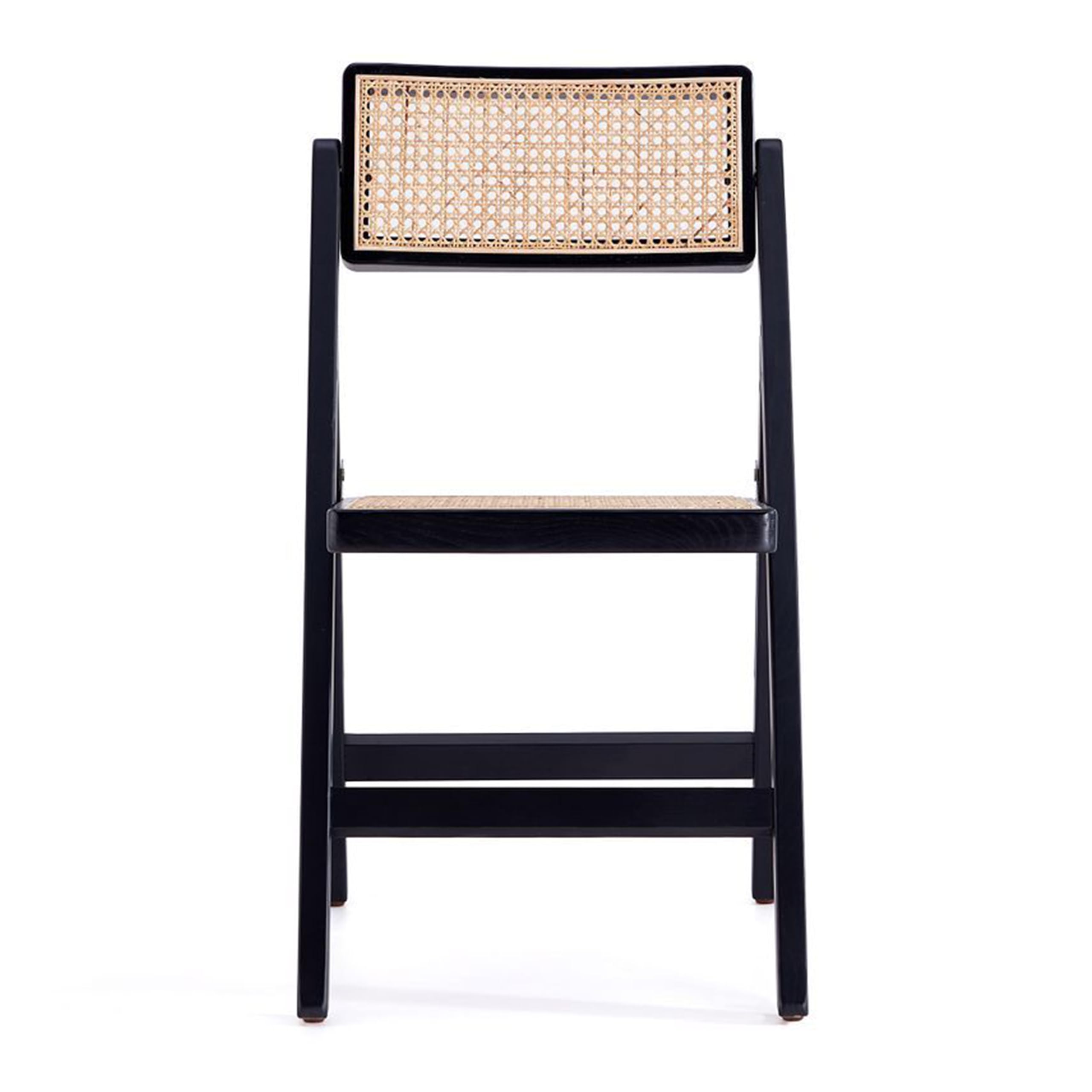 Manhattan Comfort Pullman Folding Rattan Wicker Cane Side Outdoor Dining Chair - Set of 2 in Black/Natural - Perfect for Dining Room, Patio, Restaurant, Bistro, Cafe and Pub - Ideal for Small Spaces, Outdoor Entertaining & Compact Seating Solutions