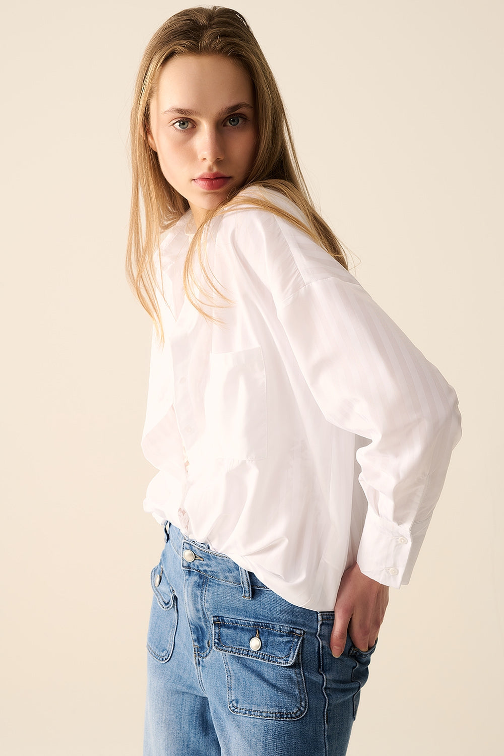 Relaxed Striped White Blouse for Women - Casual Summer Tops for Office, Date Night & Weekend Outings
