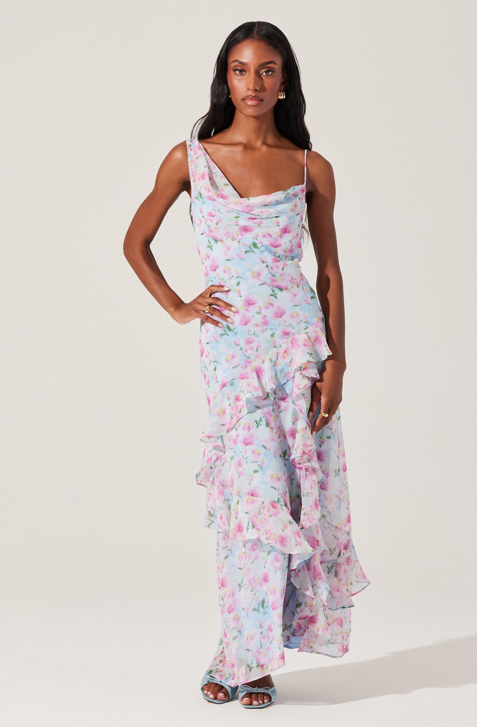 Levina Women's Asymmetric Floral Ruffle Dress - Elegant Summer Party & Wedding Guest Outfit
