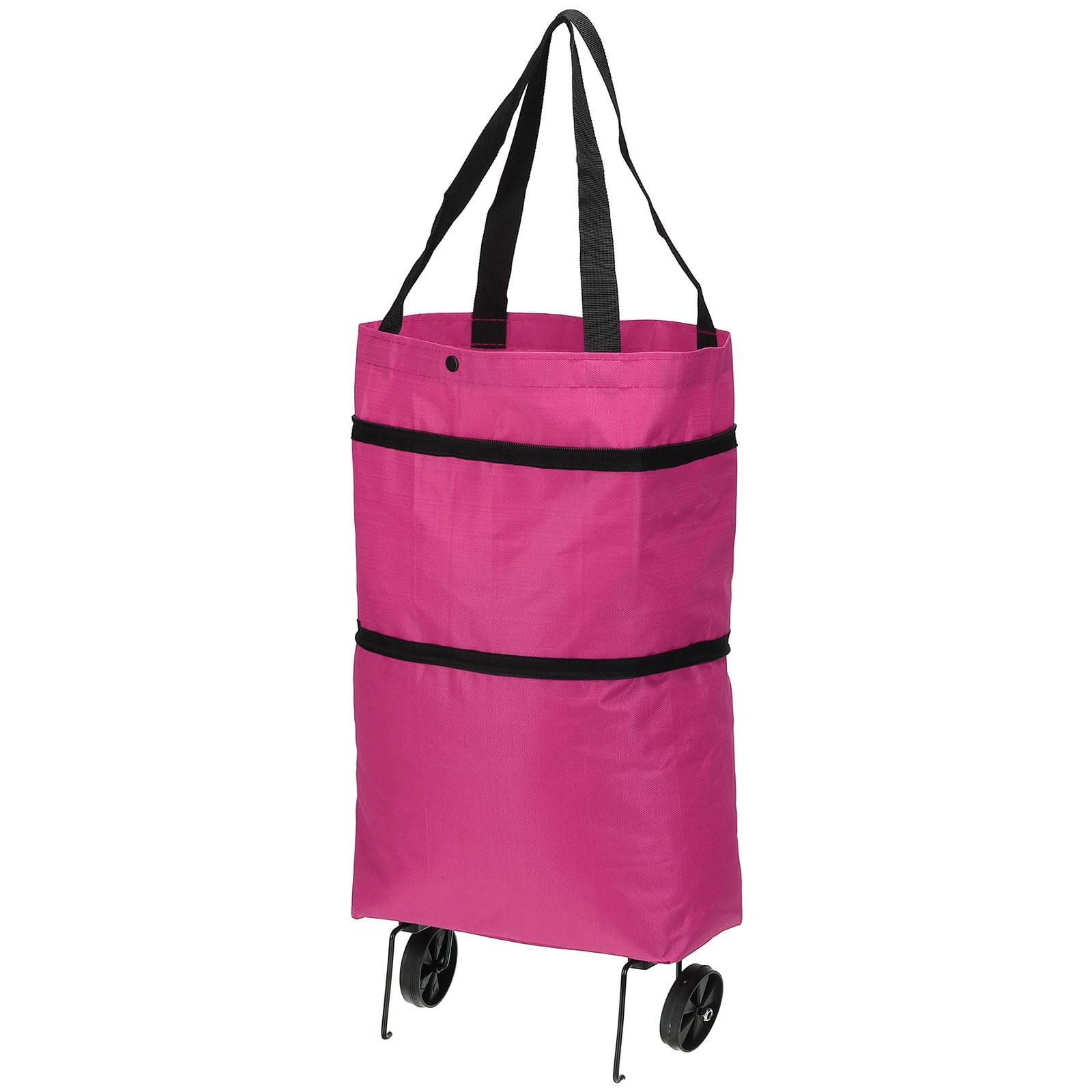 Foldable Shopping Cart with Wheels 13-18 Inch - Collapsible Grocery Trolley Bag for Vegetables, Fruits & Clothing Storage - Portable Travel Cart for Shopping, Market & Beach Trips - Pink