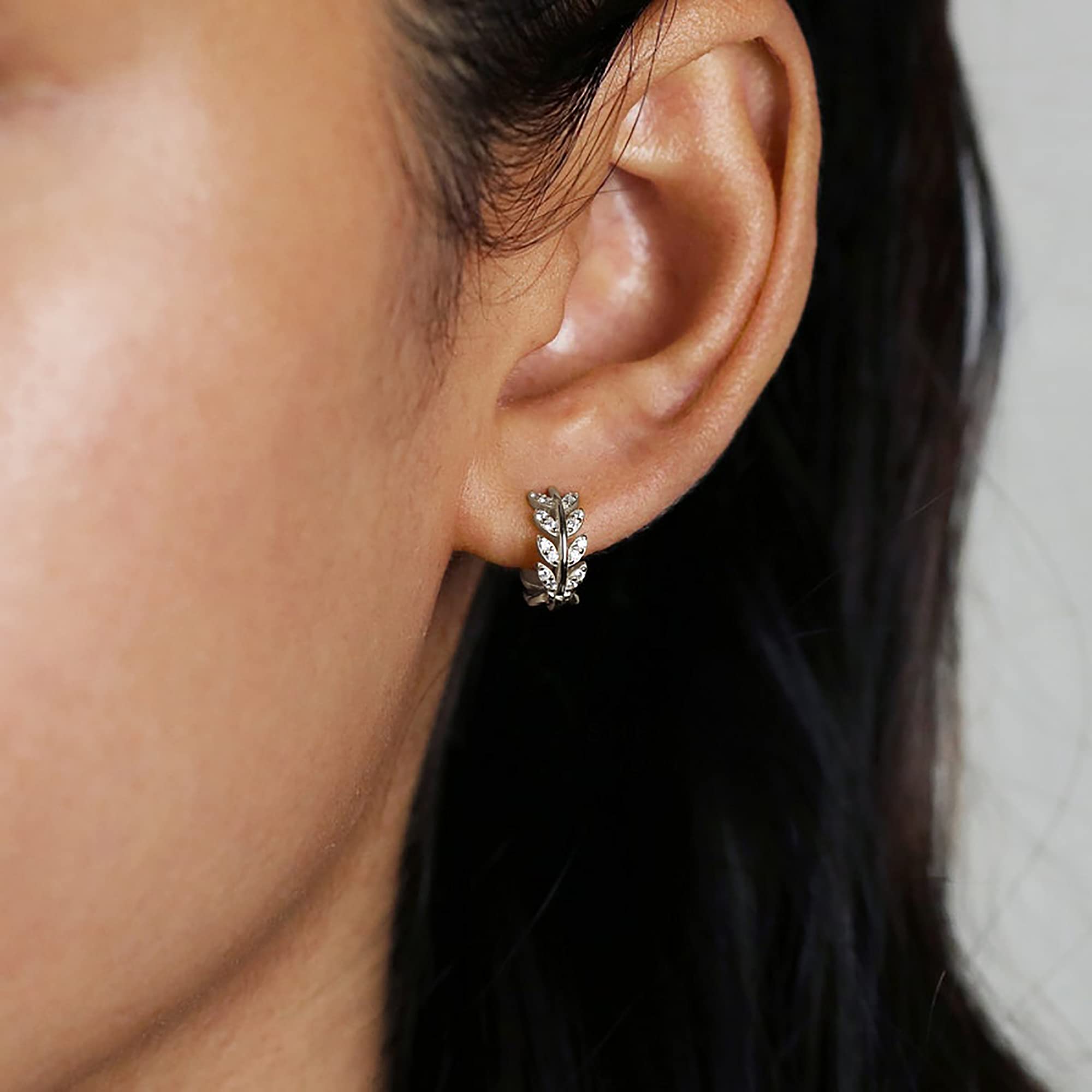 925 Sterling Silver Hoop Earrings for Women - Gold & Silver Leaf Cubic Zirconia Stud Earrings, Dainty Jewelry Gift for Birthday, Holiday, Anniversary | Perfect for Everyday Wear, Parties & Special Occasions