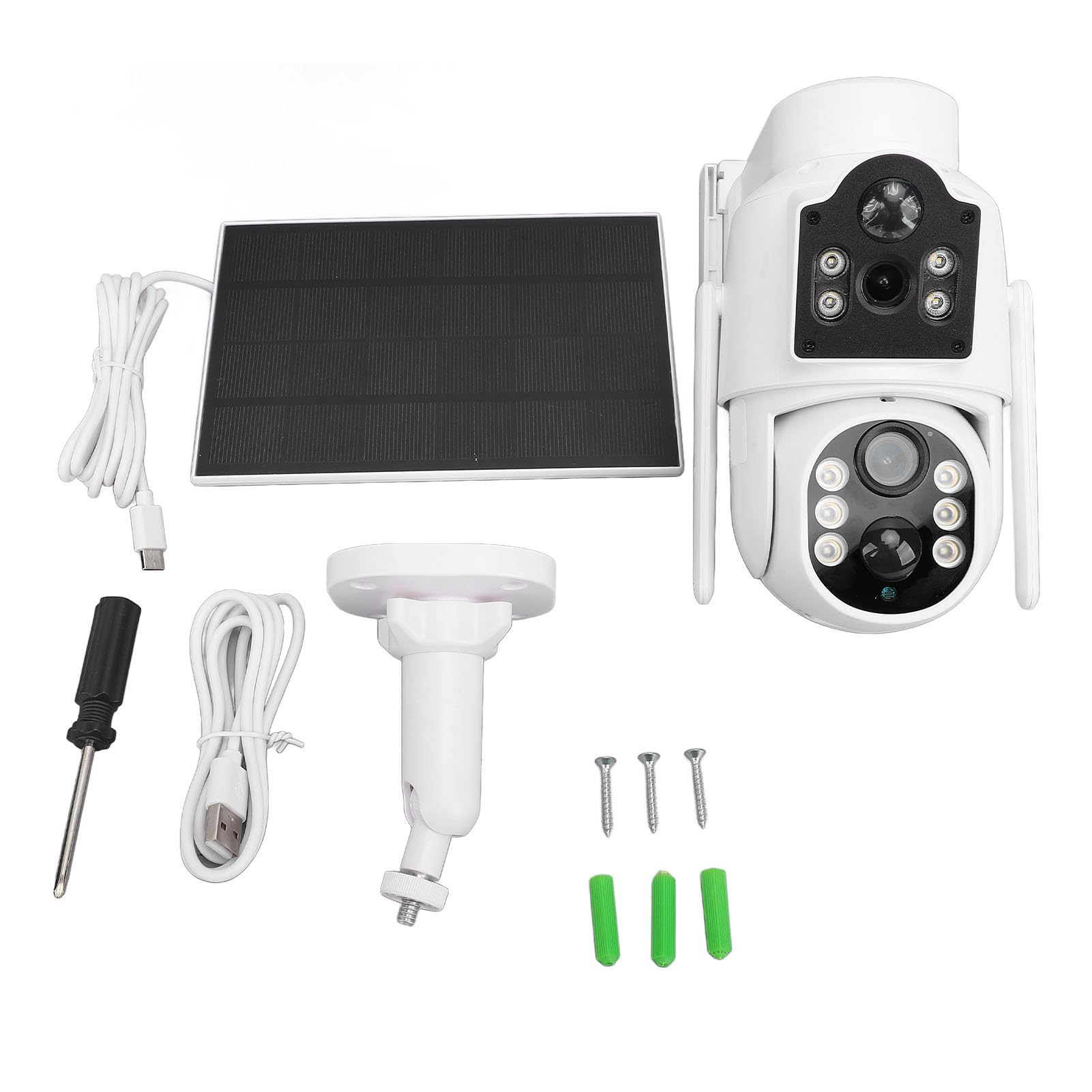 1080P 2MP Dual Lens Solar Security Camera with PTZ, PIR Motion Detection & Two-Way Talk - Wireless Outdoor Surveillance Camera with Solar Panel for Home, Yard, and Business Security Monitoring