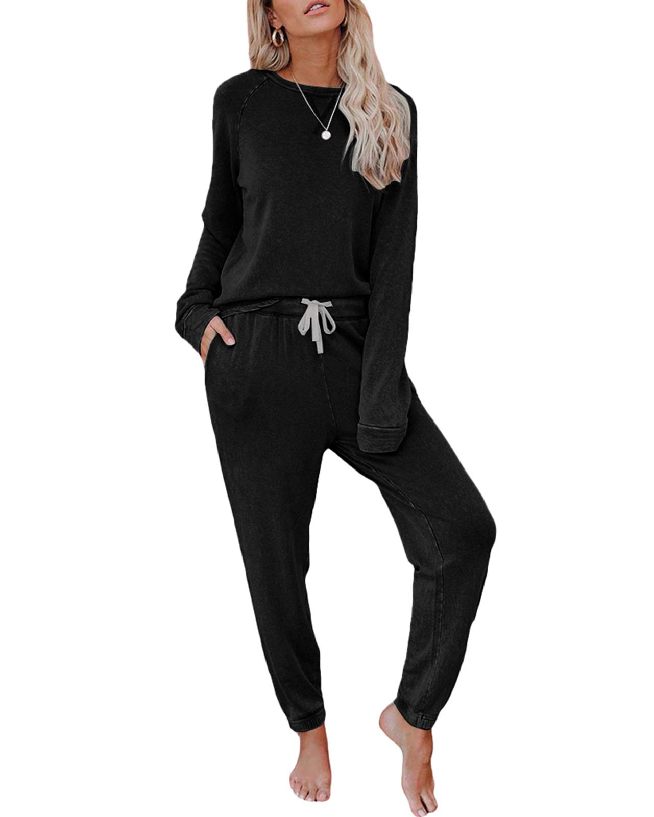 ECHOINE Women's Casual 2-Piece Lounge Set - Soft Pullover & Jogger Pajama Pants with Pockets | Cozy Sleepwear, Home Outfit & Loungewear for Relaxing