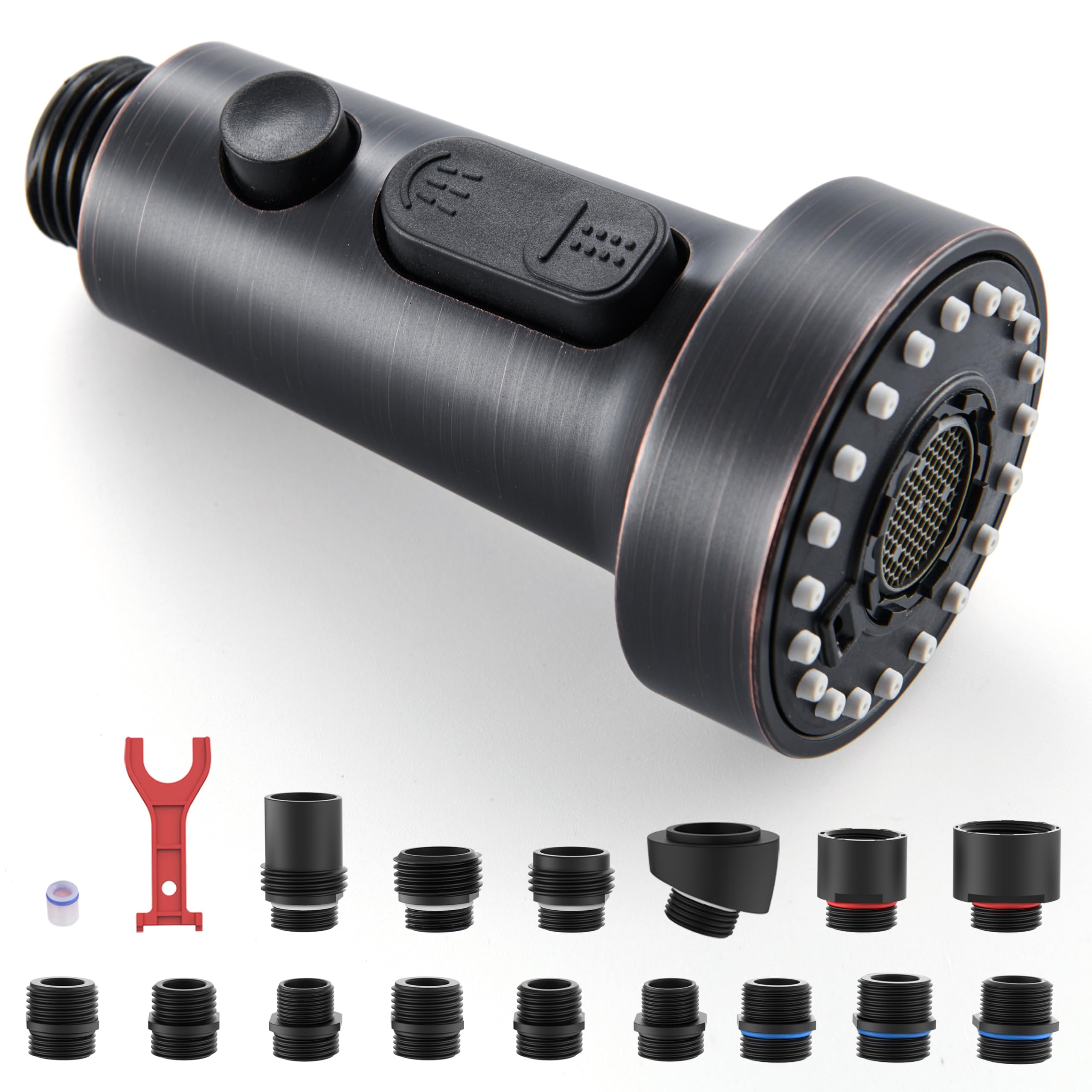 J-HVA 3-Function Pull Down Kitchen Faucet Sprayer Head Replacement with Adapters - Oil Rubbed Bronze Sink Spray Nozzle for Easy Dishwashing & Cleaning | Compatible with Most Pull-Out Faucets