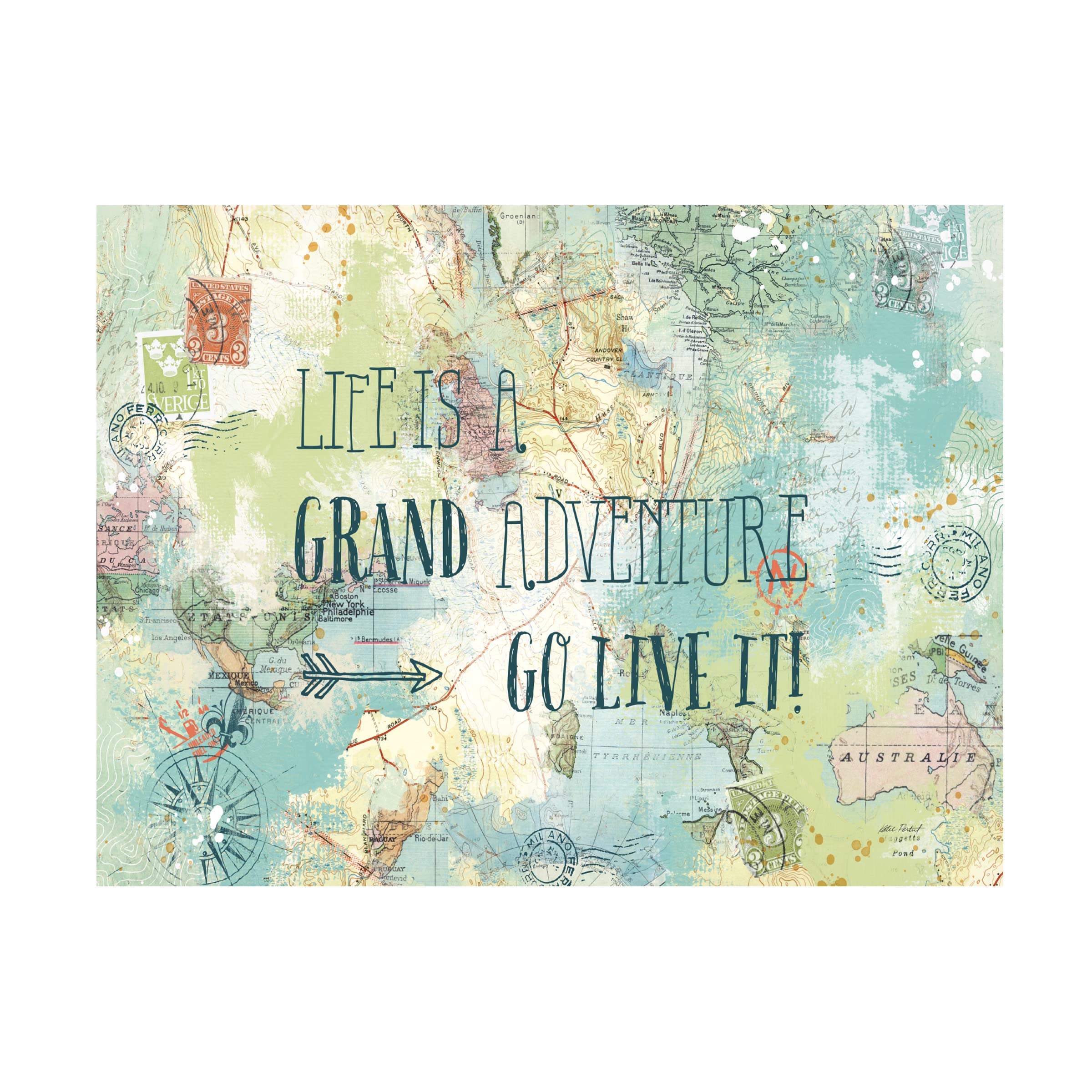 Trademark Fine Art 'Map Sentiments I' Canvas Wall Art by Katie Pertiet - Vintage Style Home Decor for Living Room, Bedroom & Office