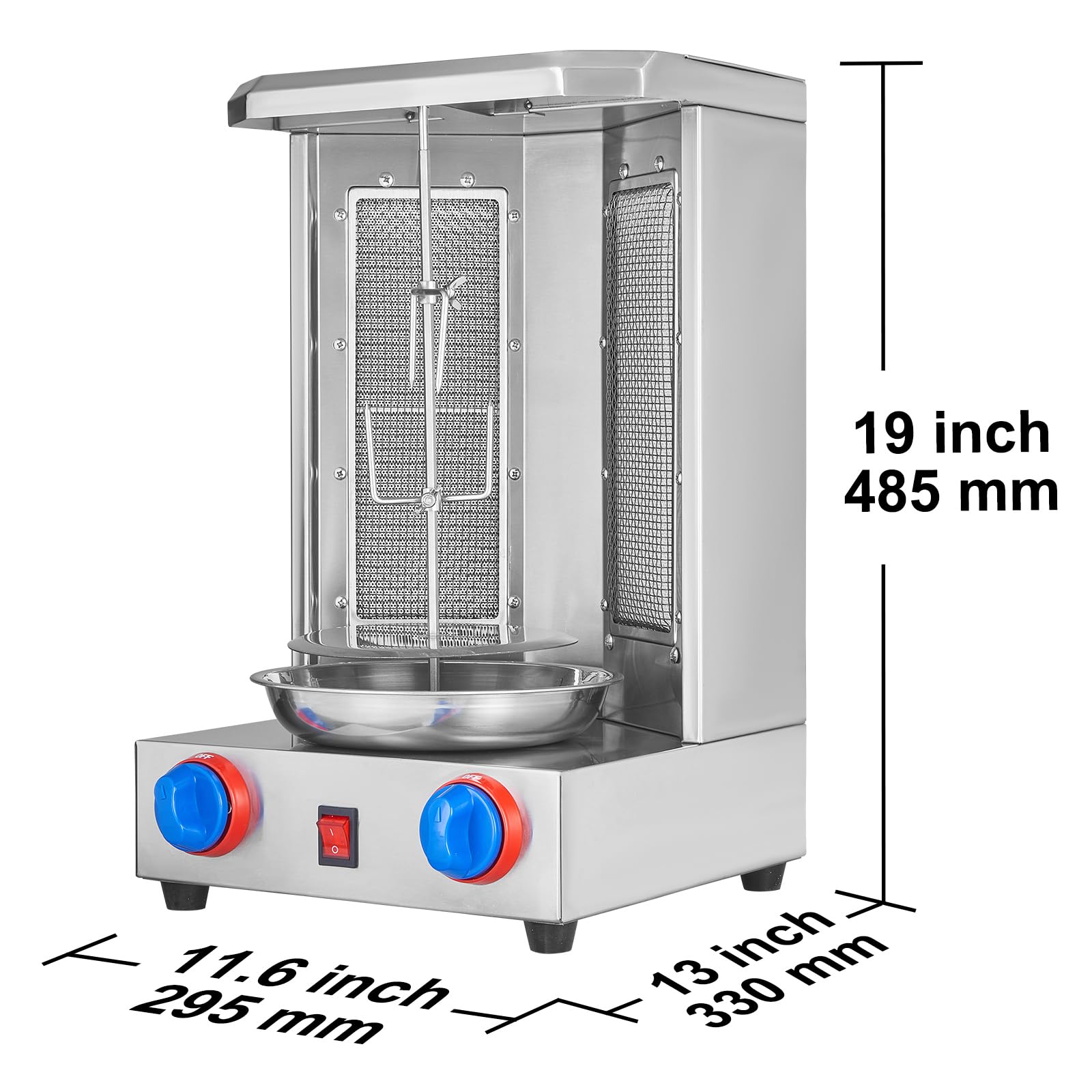 Happybuy Commercial Shawarma Grill Machine - 13 lbs Capacity Gas Vertical Broiler with 2 Burners | Professional Chicken Shawarma Cooker & Gyro Rotisserie Oven for Home, Restaurant, Kitchen & Outdoor Parties | Perfect for Middle Eastern Cuisine, Food Trucks & Catering Events