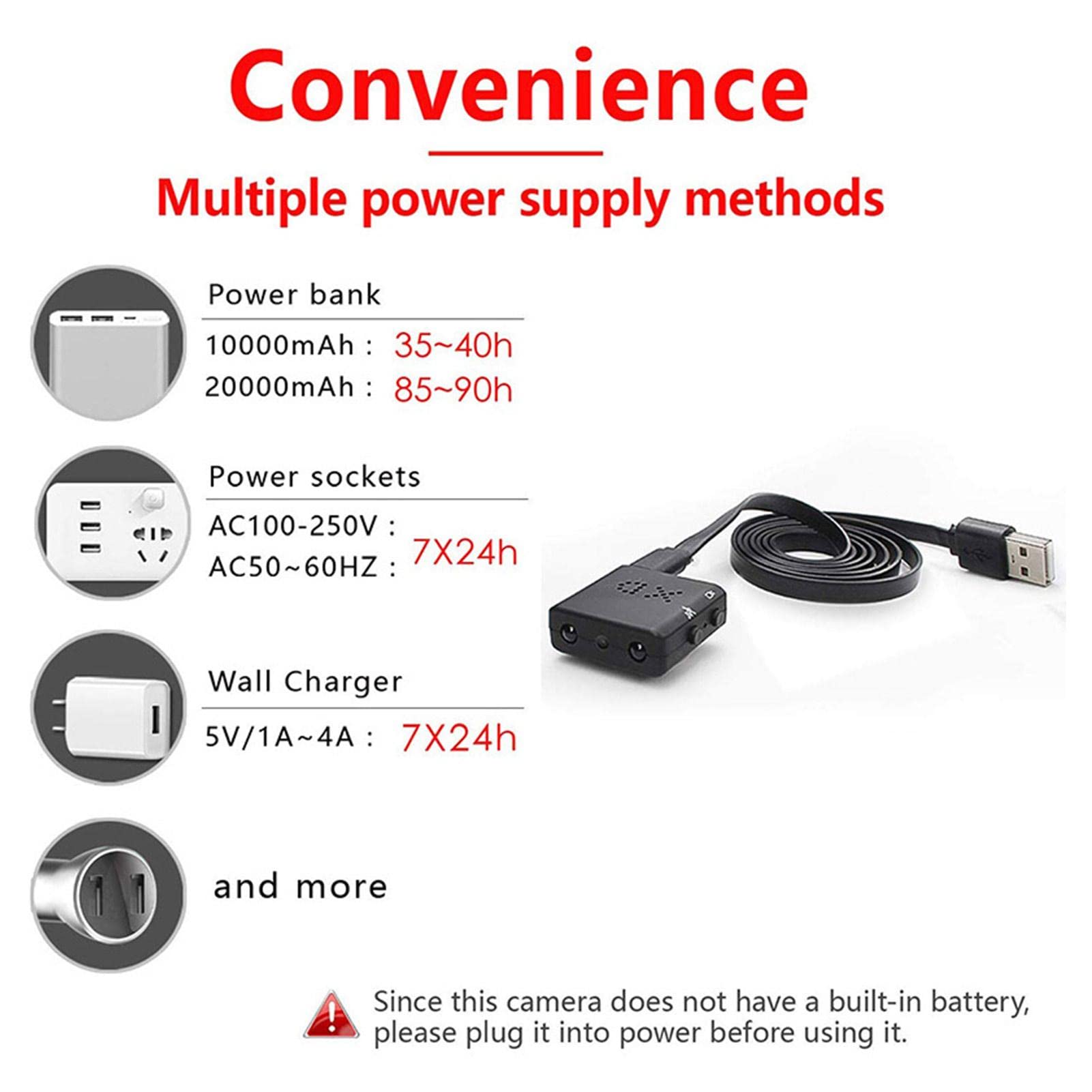 Stronrive Spy Camera 1080P HD WiFi Hidden Security Camera with Night Vision & Audio Recording - Mini Nanny Cam for Home, Office, Baby Monitor, USB Charger - Ideal for Indoor Surveillance & Covert Monitoring