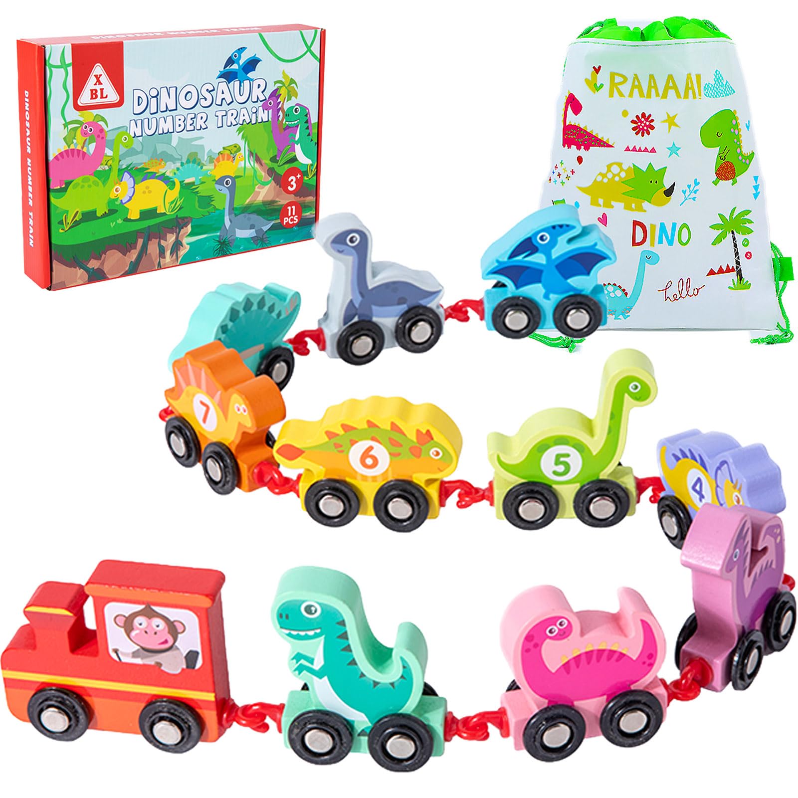 Wooden Dinosaur Train Set - Educational Montessori Toy for Kids 2-4 Years | Playtime & Learning Fun