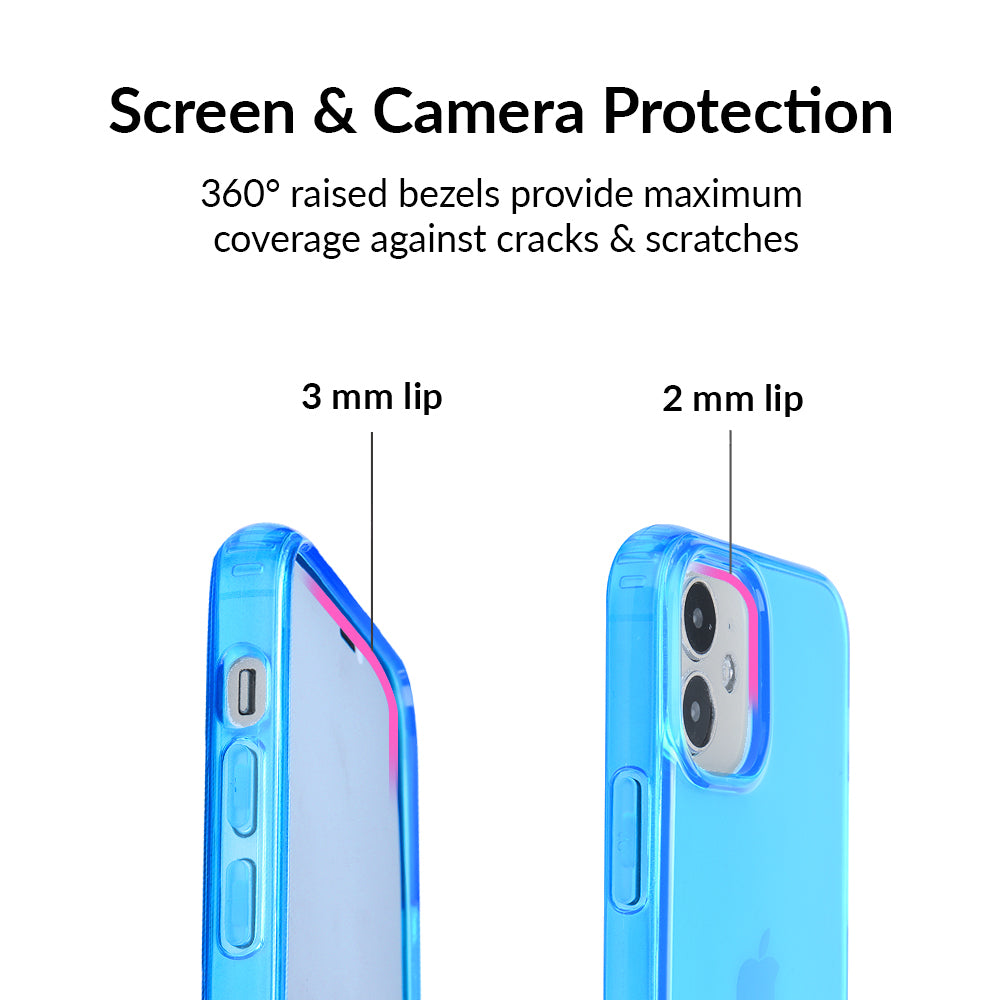 Neon Blue Clear iPhone Case - Shockproof & Scratch-Resistant Protective Cover for iPhone 12/13/14/15 Pro Max - Slim Fit Transparent Phone Case for Everyday Use & Outdoor Activities