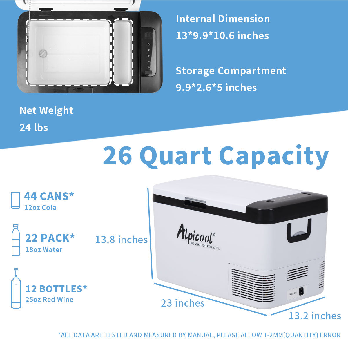 Alpicool K25 12V Portable Car Refrigerator Freezer - Compact Mini Fridge for Road Trips, Camping & Tailgating - 25L Car Cooler with DC/AC Power & Digital Display