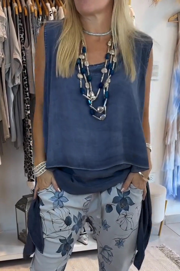 Solid Color Sleeveless Casual Fake Two Piece Irregular Loose Top Women's Fashion Blouse - Perfect for Summer Outfits, Beach Wear and Casual Street Style
