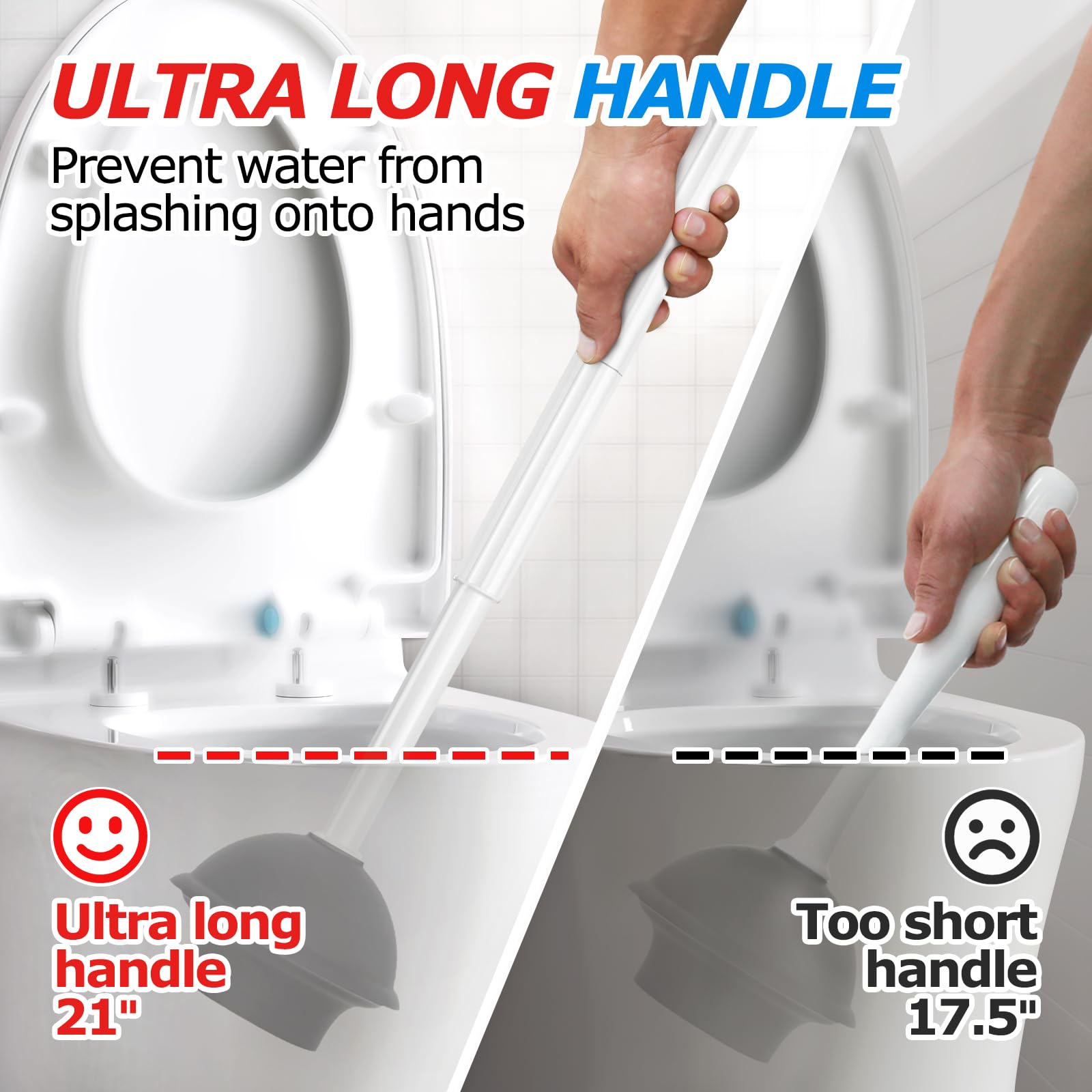 2-Pack 2-in-1 Toilet Brush and Plunger Set with Extended Handle - Bathroom Cleaning Tools Combo for Toilet Bowl Cleaning - White (Ideal for Home, Apartment & RV Bathroom Maintenance)