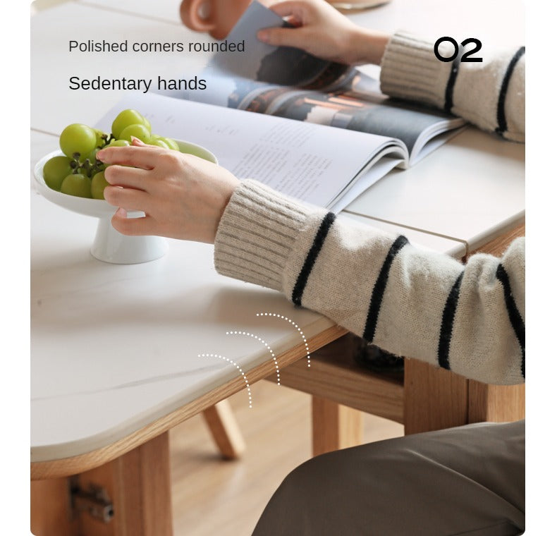 Solid Oak Wood Modern Rock Slab Folding Dining Table - Extendable Space-Saving Design for Small Apartments, Kitchens & Outdoor Dining