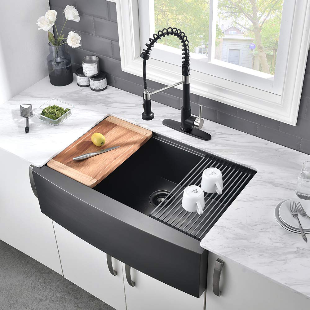 30 Inch Black Farmhouse Sink Workstation - VASOYO 30x22 Black Stainless Steel Apron Front Kitchen Sink with Cutting Board, 16 Gauge 10 Inch Deep Single Bowl for Modern Farmhouse, Rustic & Industrial Kitchens - Perfect for Meal Prep, Washing Large Pots & Entertaining