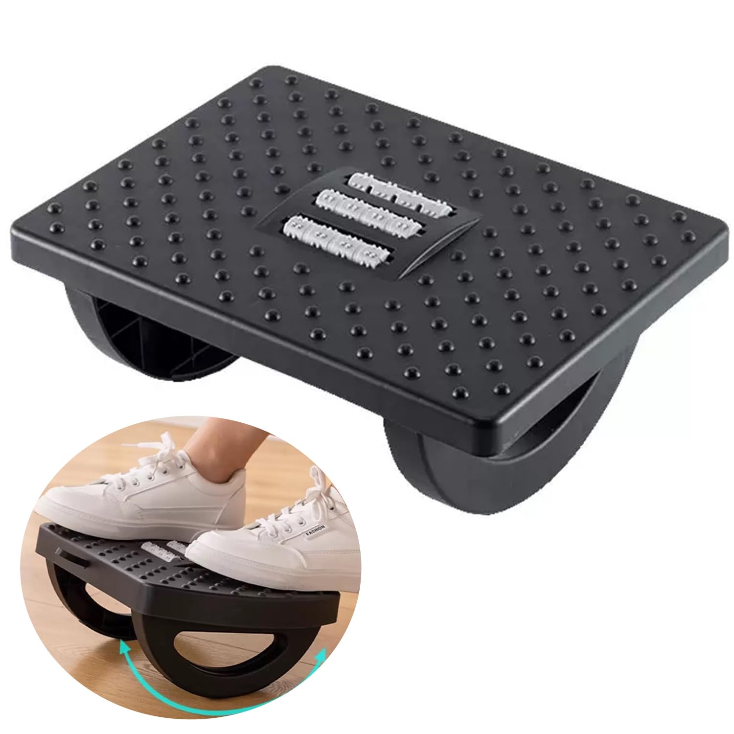 Ergonomic Under Desk Footrest with Massage Rollers - Adjustable Office Foot Stool for Pain Relief & Improved Posture - Detachable Black Design for Home & Office Workspaces - Perfect for Long Hours of Sitting at Computer Desks