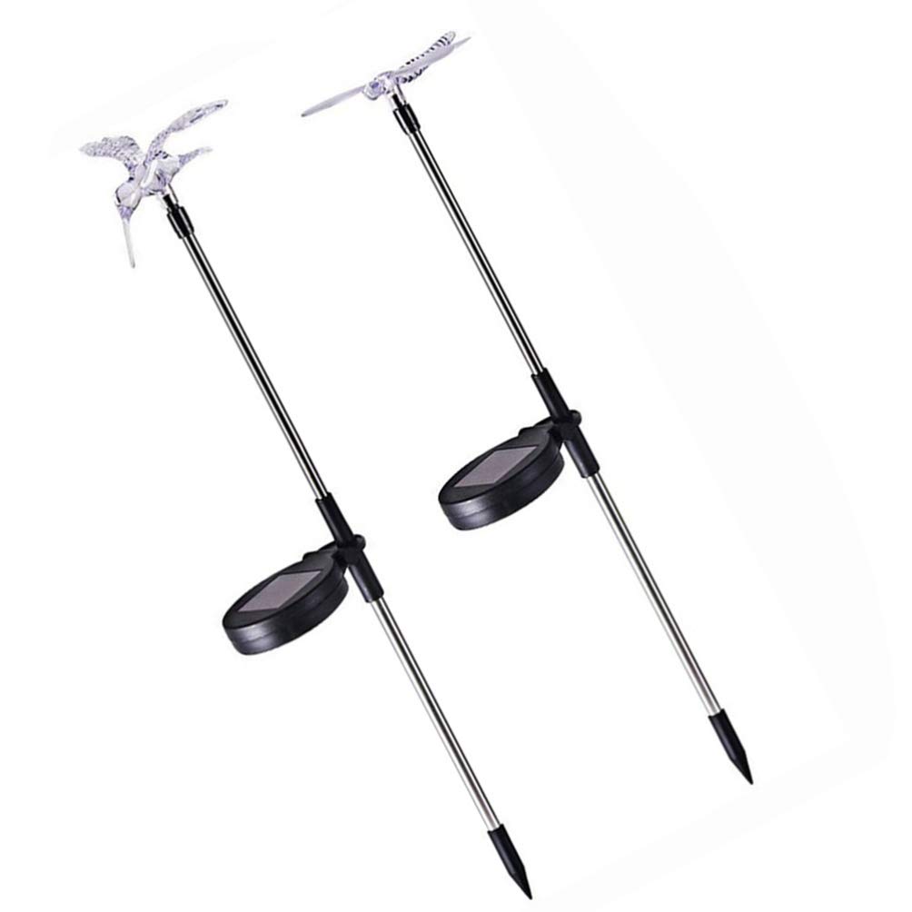 VALICLUD 2-Pack Solar Garden Stake Lights - Color Changing LED Outdoor Decorative Lights with Bird & Dragonfly Design for Patio, Pathway, Lawn - Weatherproof Solar Powered Landscape Lighting for Garden Decor, Backyard, Walkway