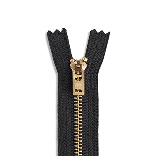 3 Inch Heavy Duty Metal Zipper - Black & Gold Brass Non-Separating Zippers for Sewing, Crafts, DIY Projects | Perfect for Jackets, Bags, Boots & Outdoor Gear