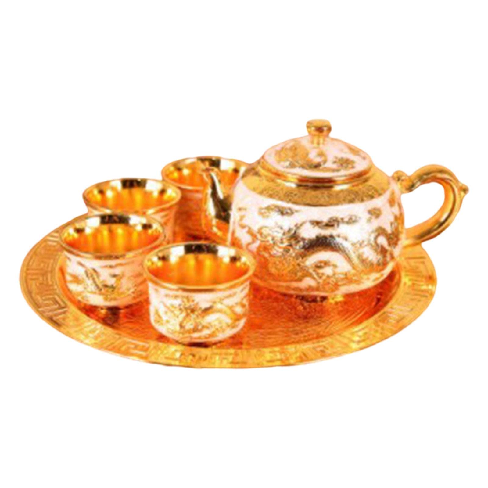 Premium Chinese Style Teapot Set with Zinc Alloy Tea Cups - Elegant Gold & White Tea & Coffee Serving Set for Home, Office & Gift Giving