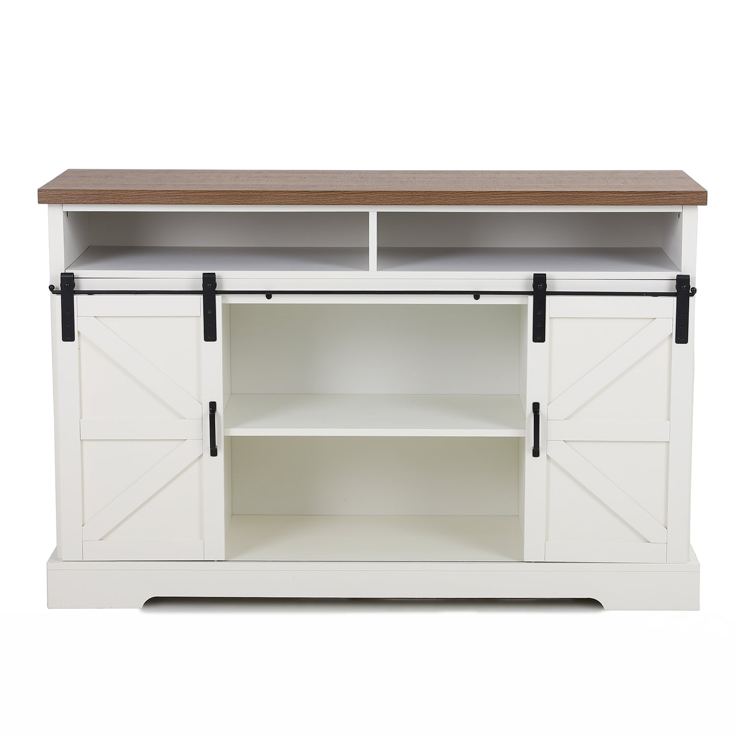 PHI VILLA Rustic Farmhouse Style Sliding Double Barn Door TV Stand Cabinet for 55 Inch Flat Screen TVs - Perfect for Living Room, Bedroom & Home Theater Setup