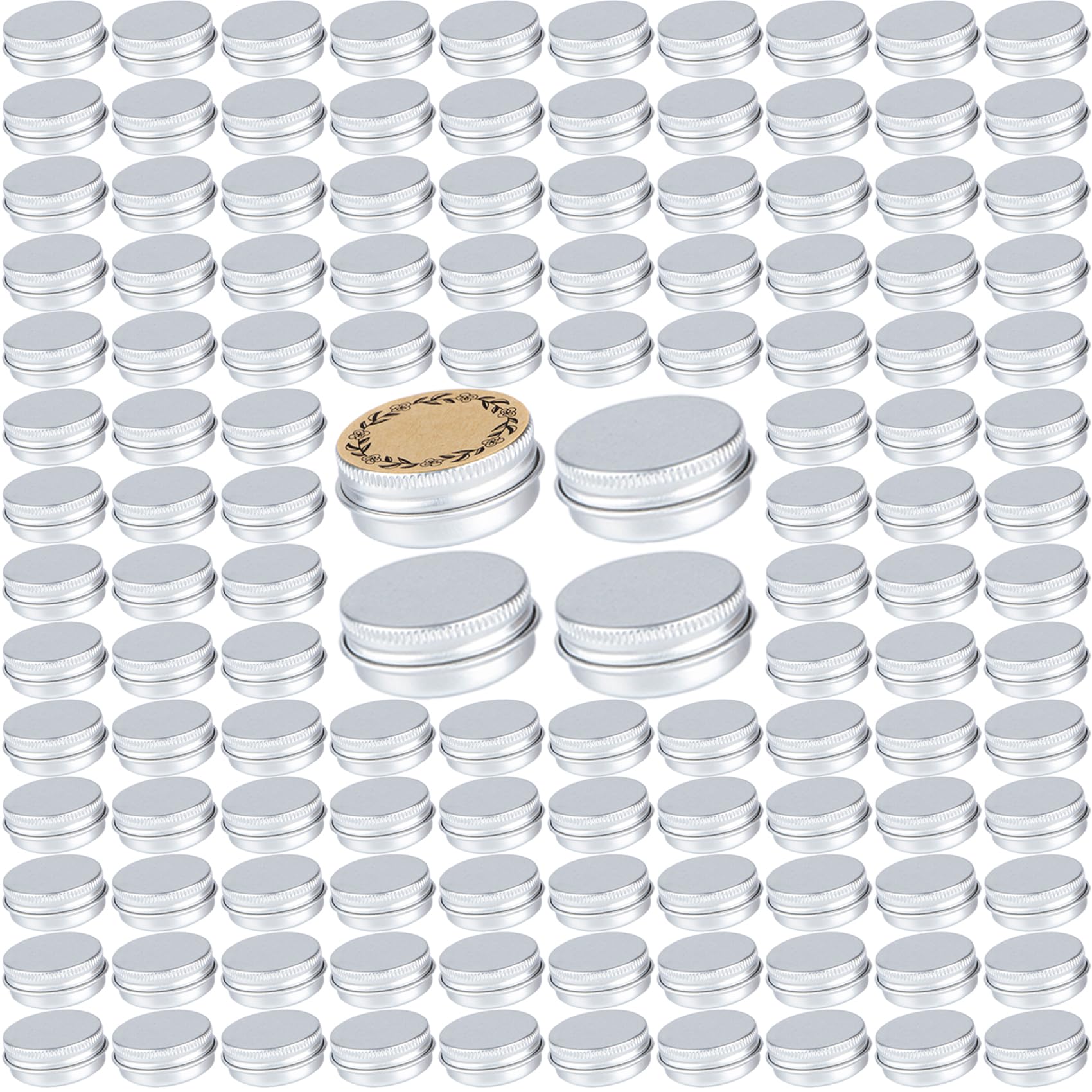 Bulk 270-Pack 0.5oz Screw Top Aluminum Tin Jars with Lids & Blank Labels - Silver Airtight Containers for DIY Crafts, Essential Oils, Cosmetics & Small Item Storage