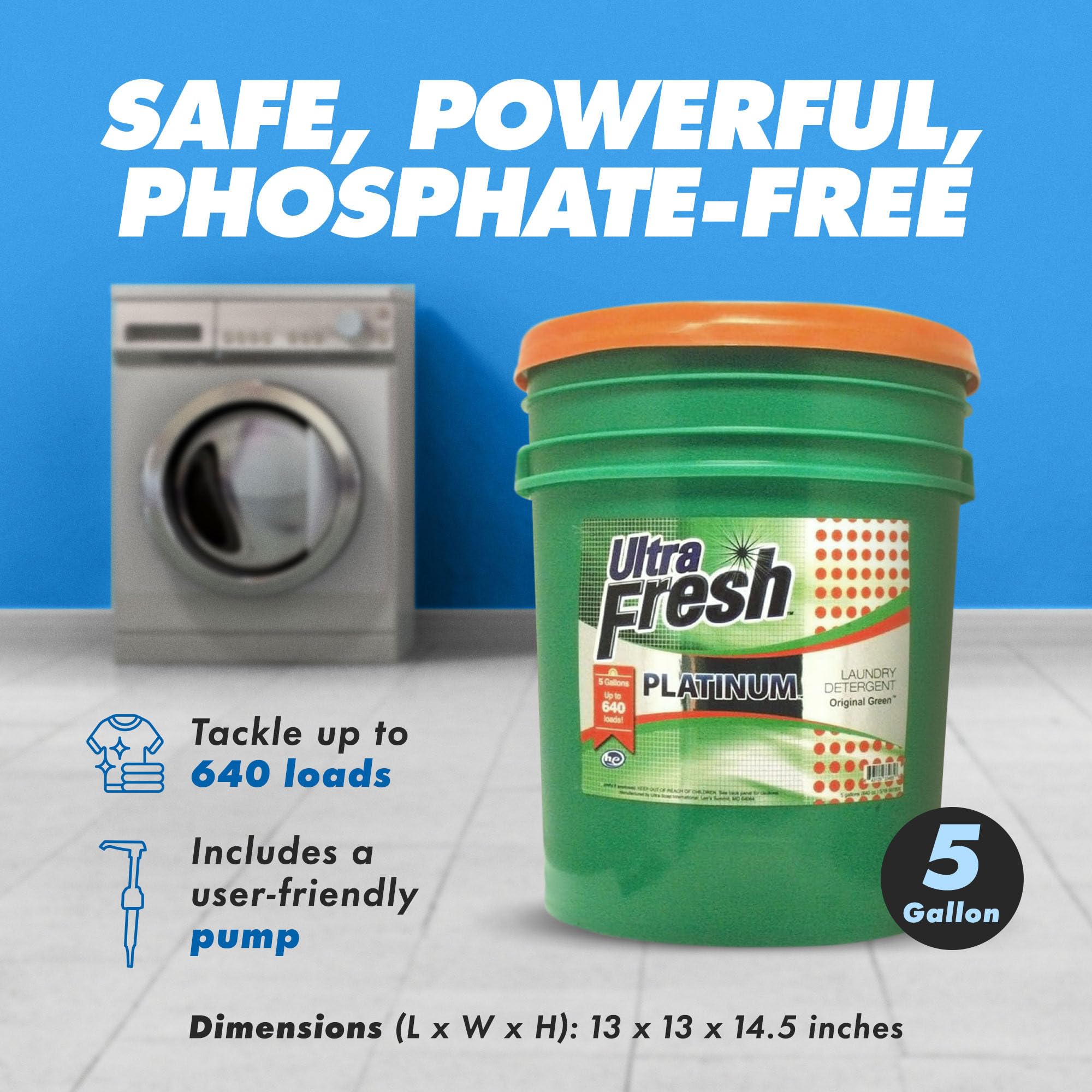 6X Platinum 5 Gallon Laundry Detergent Liquid - All Machine Compatible with Easy Dispensing Pump (Up to 640 Loads) | Original Green Concentrated Formula (4 Pack) | Perfect for Large Families, Laundromats & Commercial Use