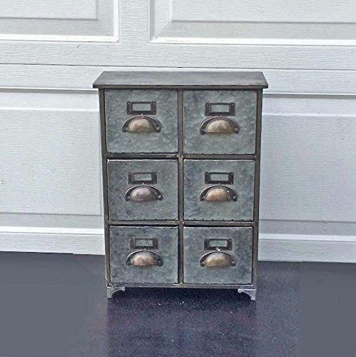 Vintage Style 6 Drawer Metal Storage Chest - Antique Tin Utility Cabinet for Home Office, Craft Room & Workshop Organization
