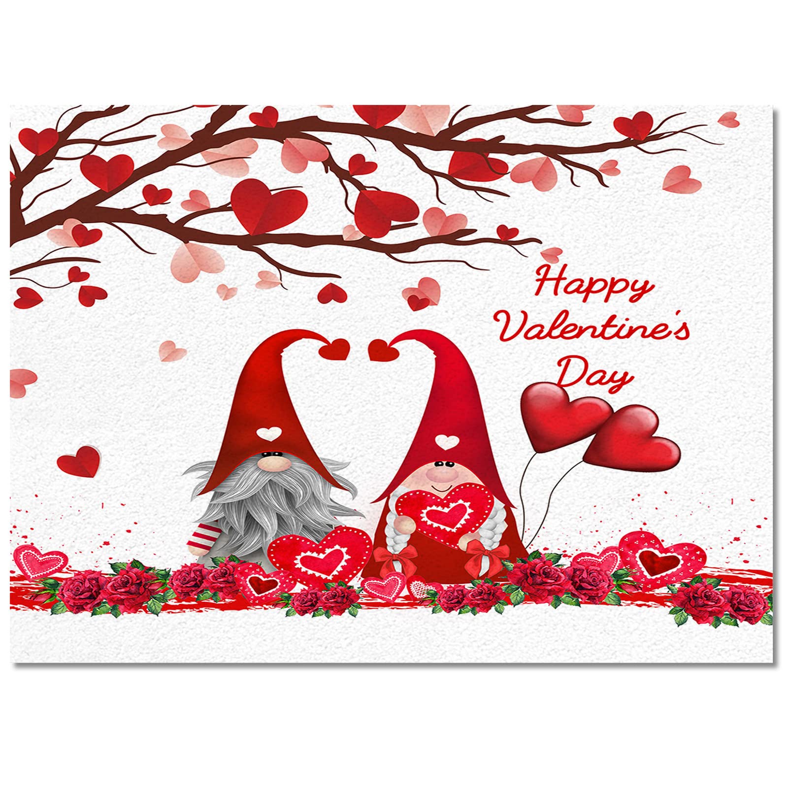 5' x 8' Non-Slip Gnome Couple Roses Area Rug - Romantic Heart Design White Rectangle Floor Mat for Living Room, Bedroom & Dorm | Cozy Home Decor Gift for Couples