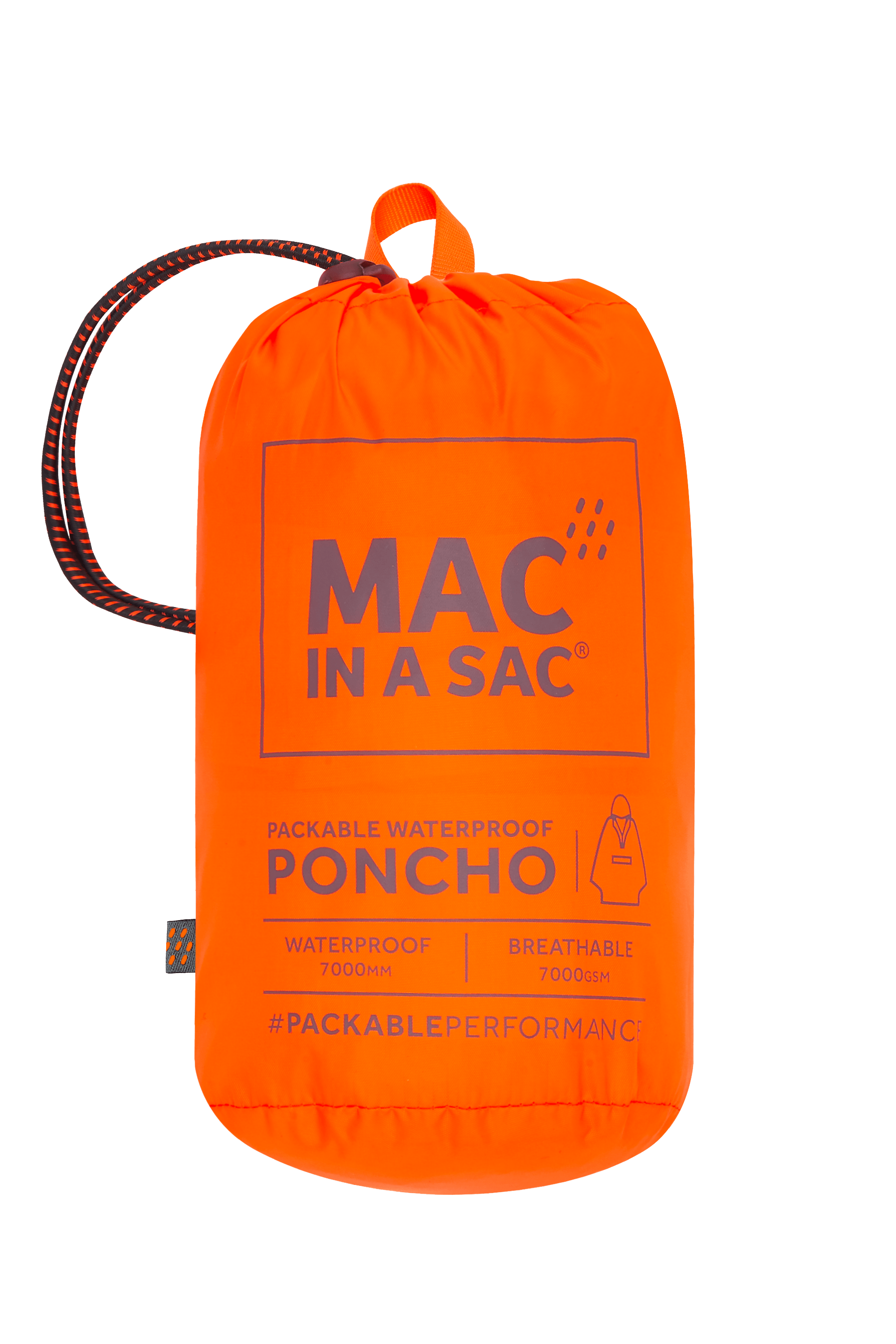 Mac In A Sac Packable Waterproof Unisex Rain Poncho - Neon Orange for Outdoor Hiking, Camping & Festivals