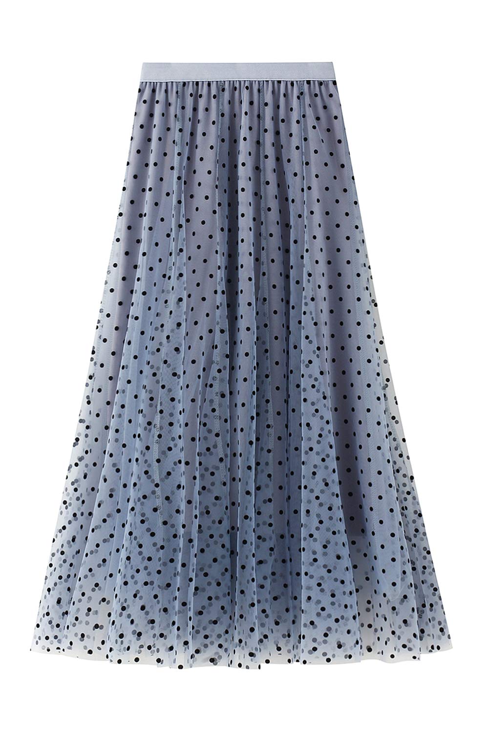 Women's Floral Dots Print A-Line Sheer Skirt with Elastic Waist - Long Multilayer Midi Skirt for Summer, Beach, Party & Casual Wear