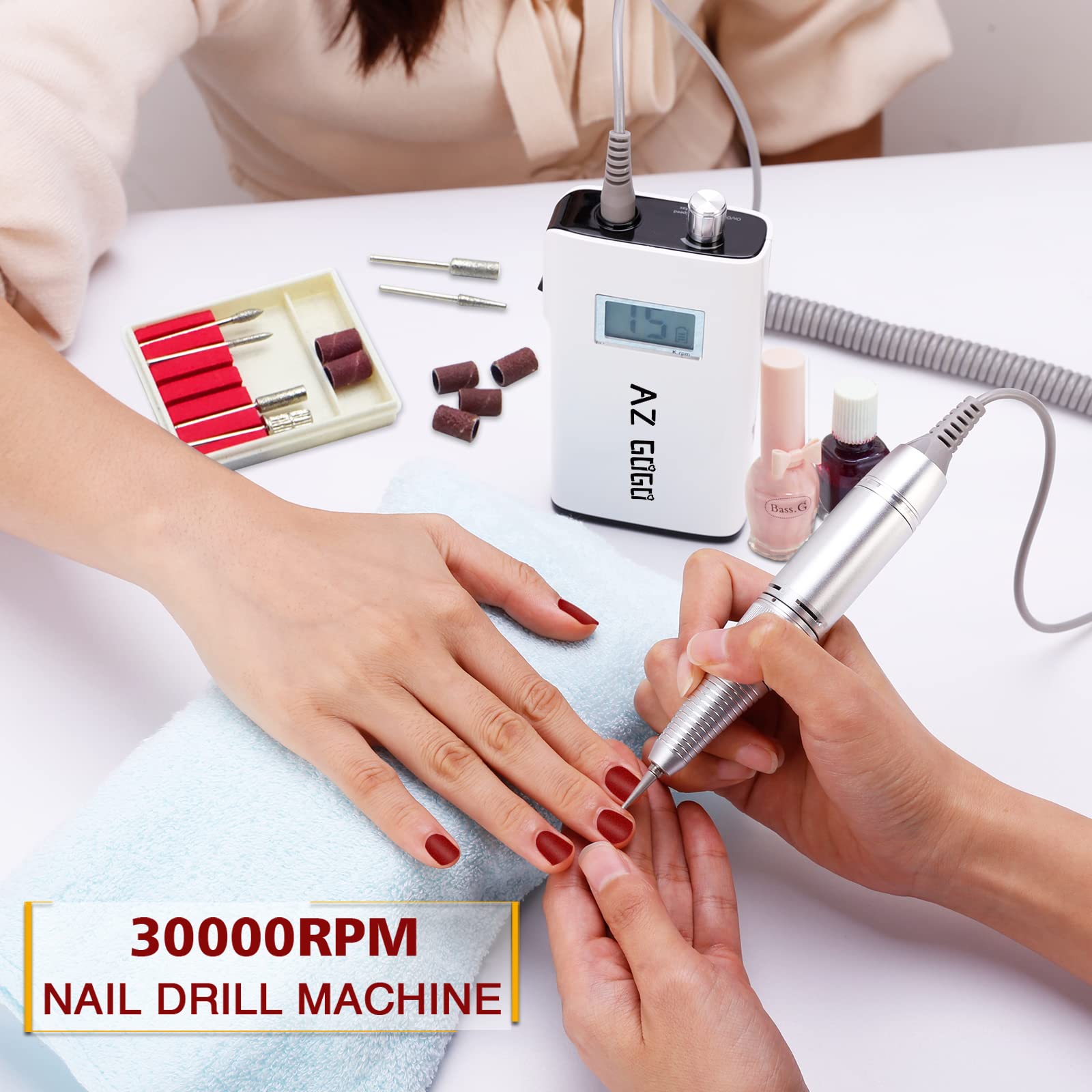 Professional Cordless Nail Drill Machine 30000RPM - AZ GOGO Portable Electric Nail File for Acrylic & Gel Nails with LCD Display | Perfect for Home Salon, Nail Art & Professional Manicures