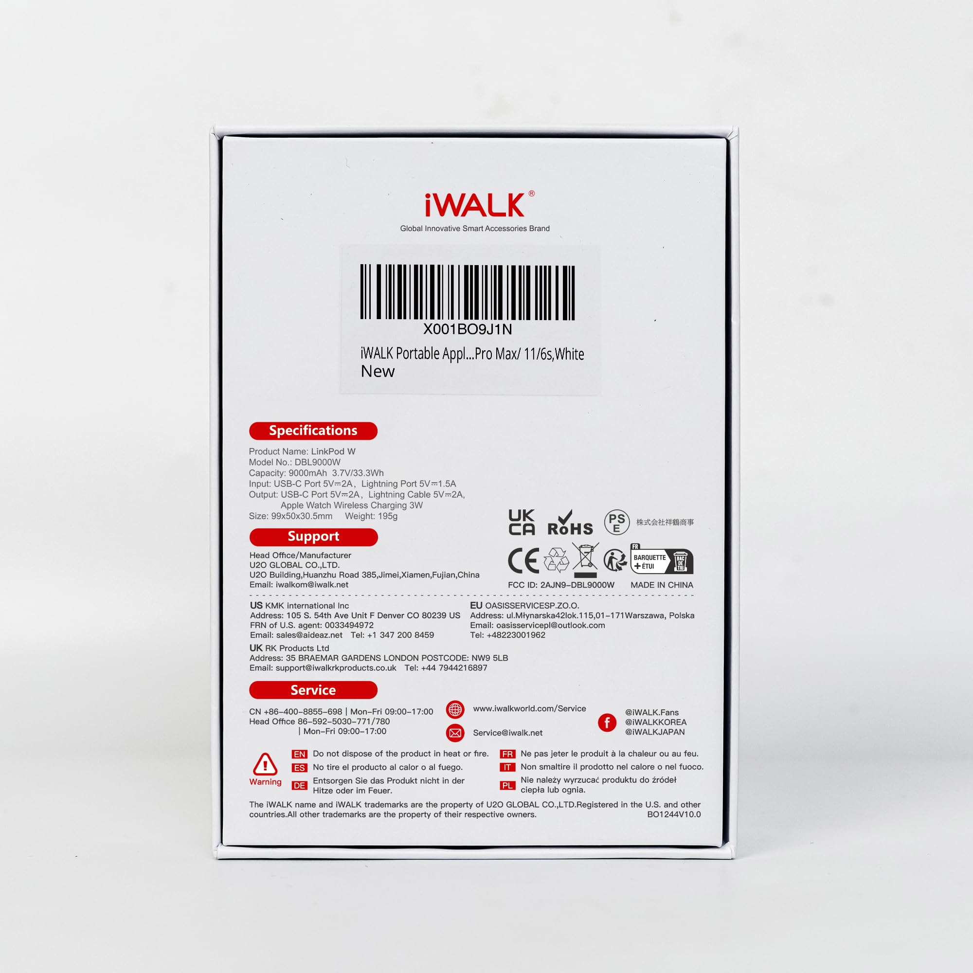 iWALK 9000mAh Portable Charger for Apple Watch & iPhone - Built-in Cable Power Bank Compatible with Apple Watch Series 8/7/6/SE/5/4/3/2 & iPhone 14/13/12/11/6s (White) | Perfect for Travel, Gym & Outdoor Activities