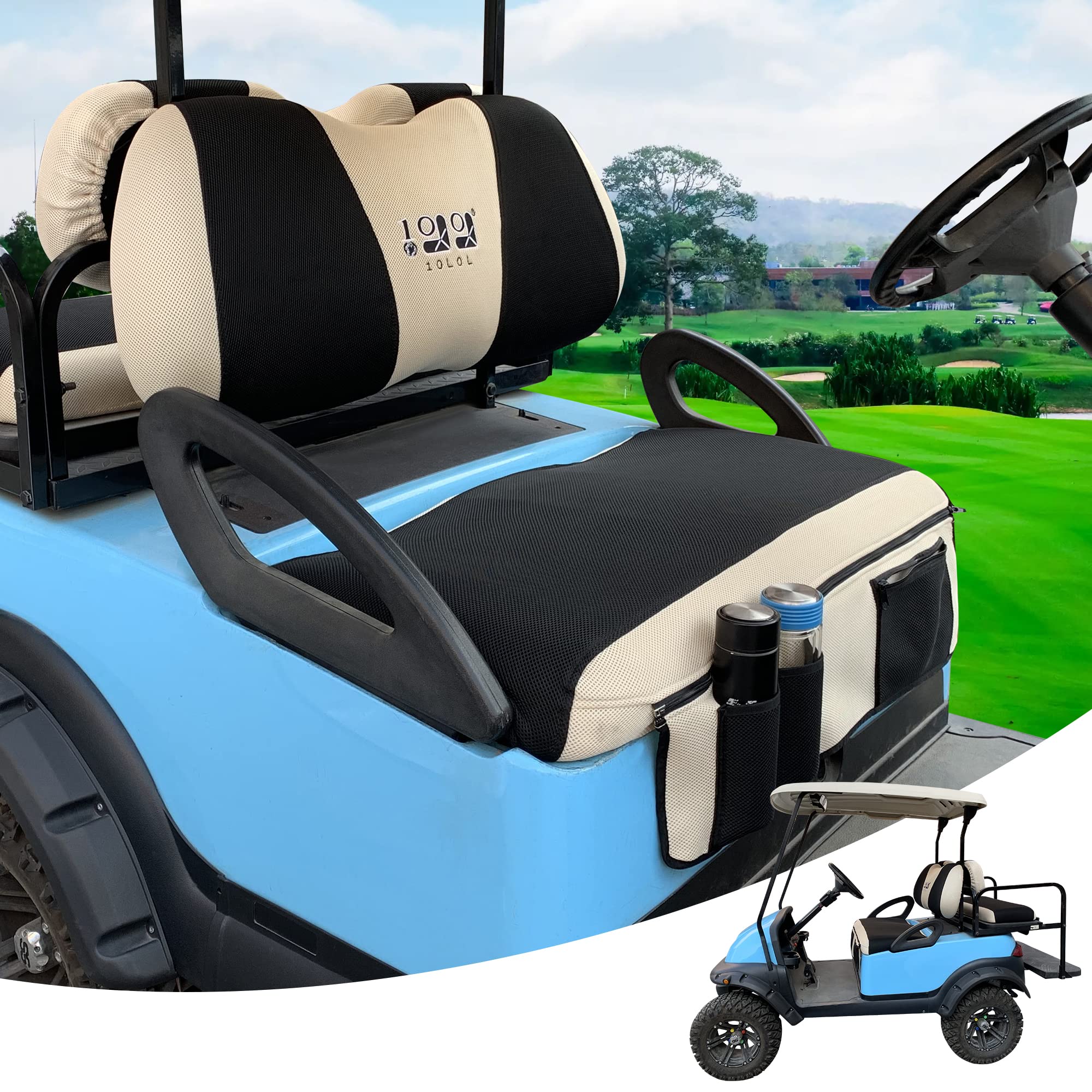 Breathable 10L0L Golf Cart Seat Cover for Yamaha & Club Car Precedent Front Seat - Polyester Mesh Fabric Seat Covers, Towel & Blanket (Gray/Black/Red) - Perfect Golf Gift & Accessory for Outdoor Comfort & Protection