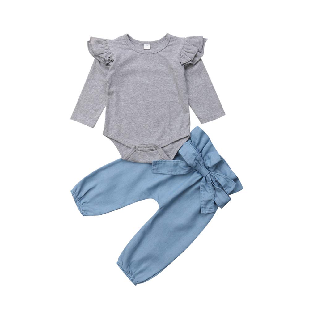 Organic Cotton Baby Girl Outfit Set - Ruffled Long Sleeve Bodysuit + Floral Harem Pants | Newborn Clothes for Photo Shoots, Family Gatherings & Special Occasions