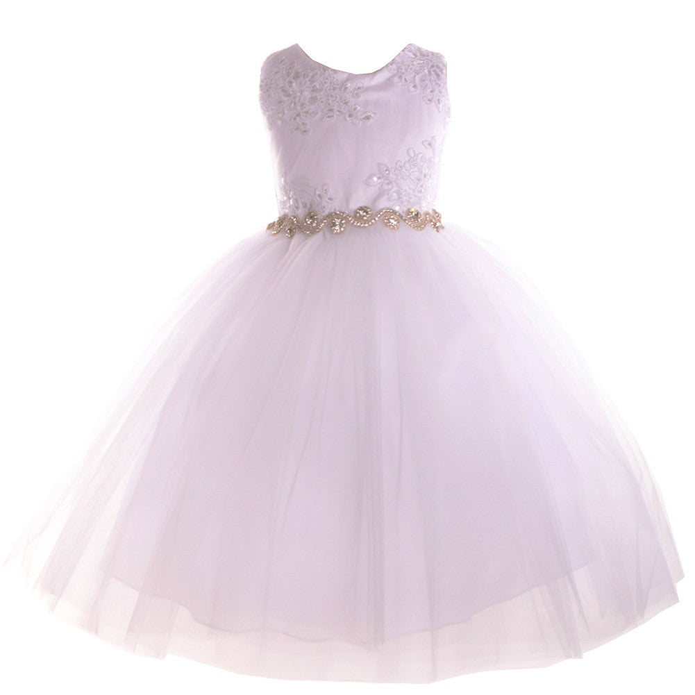 Elegant White Beaded Applique Bridesmaid Dress for Big Girls Size 8-12 - Perfect for Weddings, Prom & Special Occasions