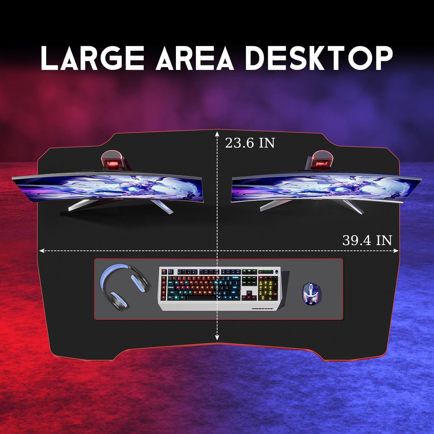 39 Inch Z-Shaped Gaming Desk with Headset Hook - Ergonomic Computer Workstation for Home Office, Small Gaming Table with Footrest - Durable MDF Desktop & Metal Frame (Red) - Perfect for PC Gaming, Streaming & Remote Work Setup