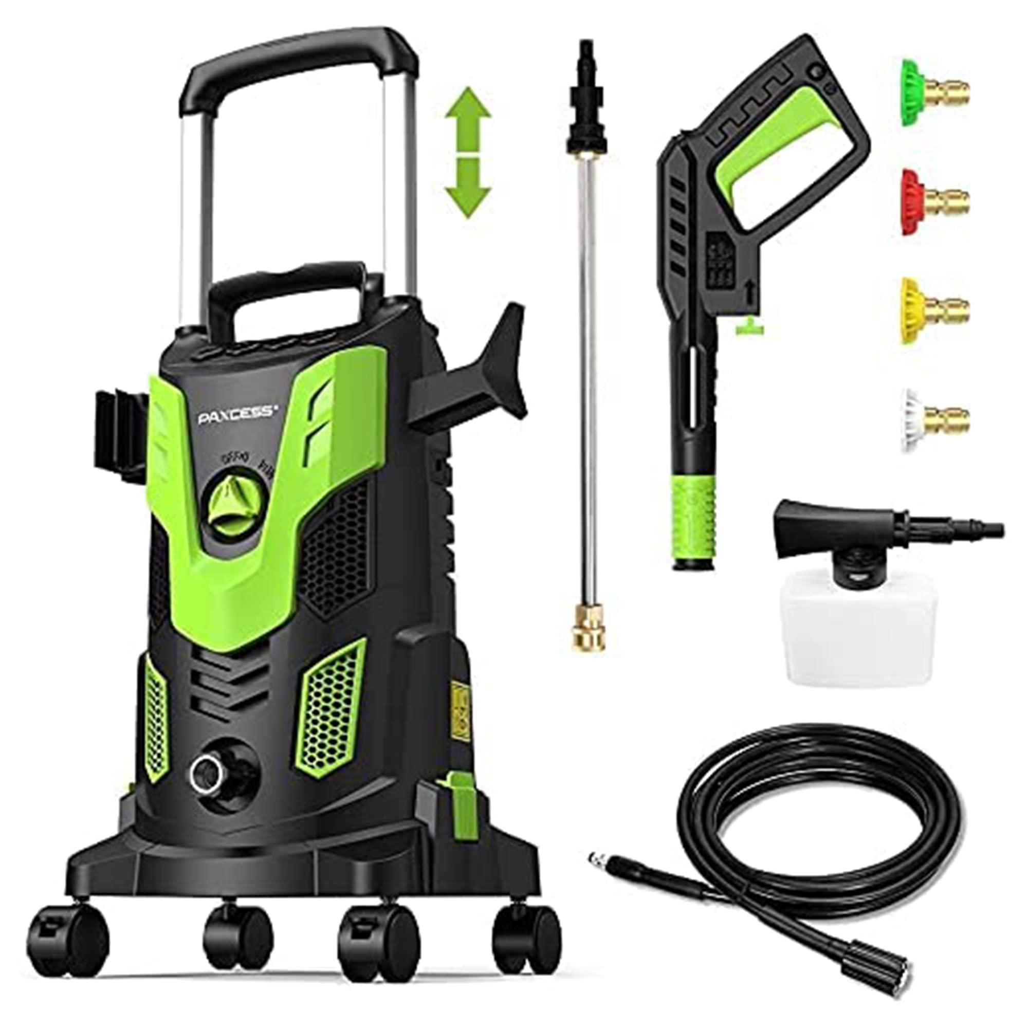 PAXCESS HWY23E 3000 PSI Electric Pressure Washer - Portable Power Cleaner with 4 Nozzles, Wheels & Accessories for Car Washing, Deck Cleaning, Patio, Driveway, Home Exterior & Outdoor Furniture Maintenance | Ideal for Residential & Commercial Use