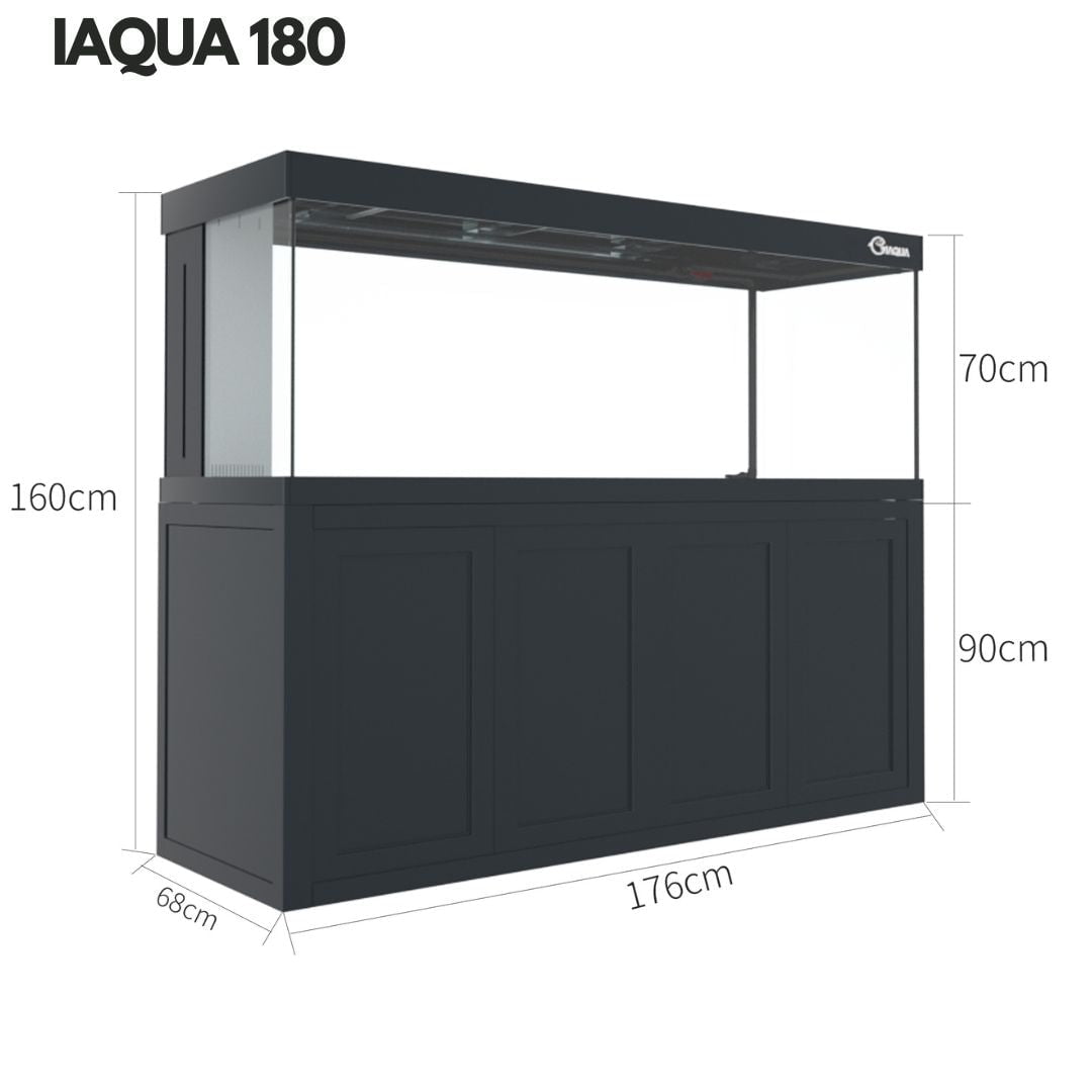 IAQUA 180 Gallon Crystal Clear Glass Aquarium Tank with Sump & Aluminum Cabinet - Premium Saltwater & Freshwater Fish Tank for Home, Office or Commercial Use