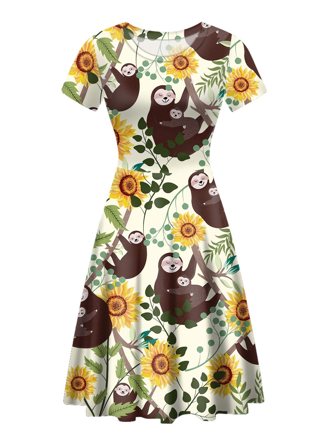 Floral Print Short Sleeve A-Line Flared Midi Dress for Women | Cocktail Party & Evening Wear | Summer Wedding Guest Dress & Garden Party Outfit