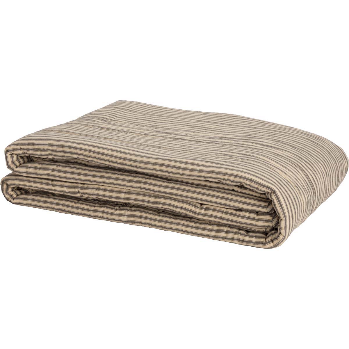 Sawyer Mill Ticking Stripe Quilt Queen Size 90x90 Inches - Charcoal Grey Cotton Bedspread for Cozy Bedroom Decor | Perfect for Guest Rooms & Master Bedrooms